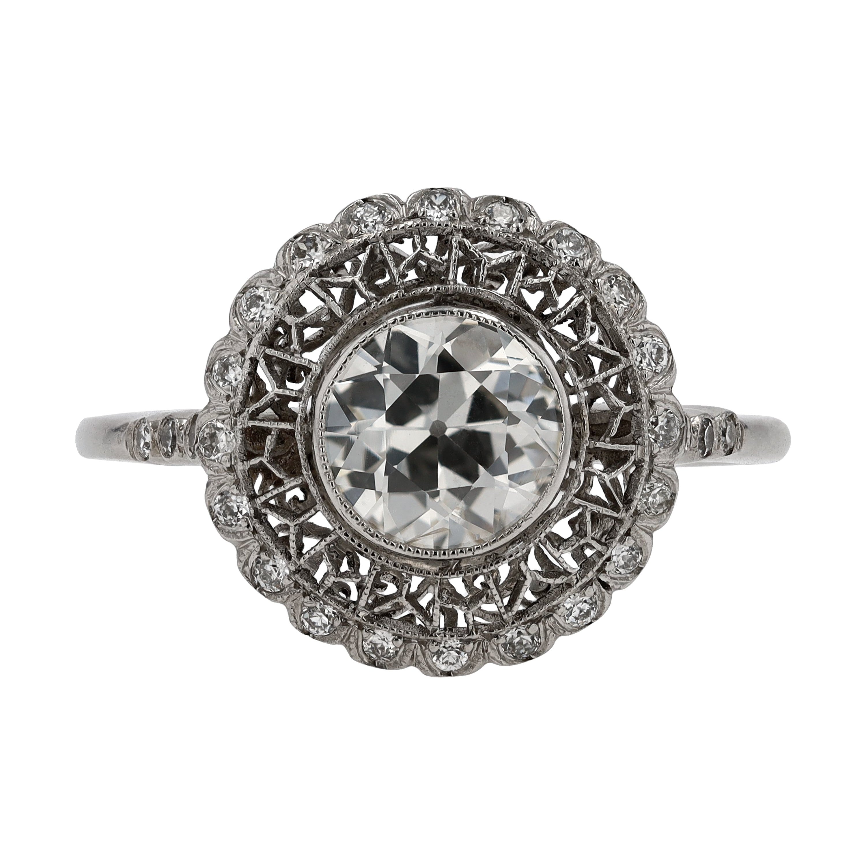 Art Deco Revival Honeycomb Filigree Diamond Engagement Ring