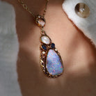 Art Nouveau Boulder Opal, Pearl & Sapphire Necklace