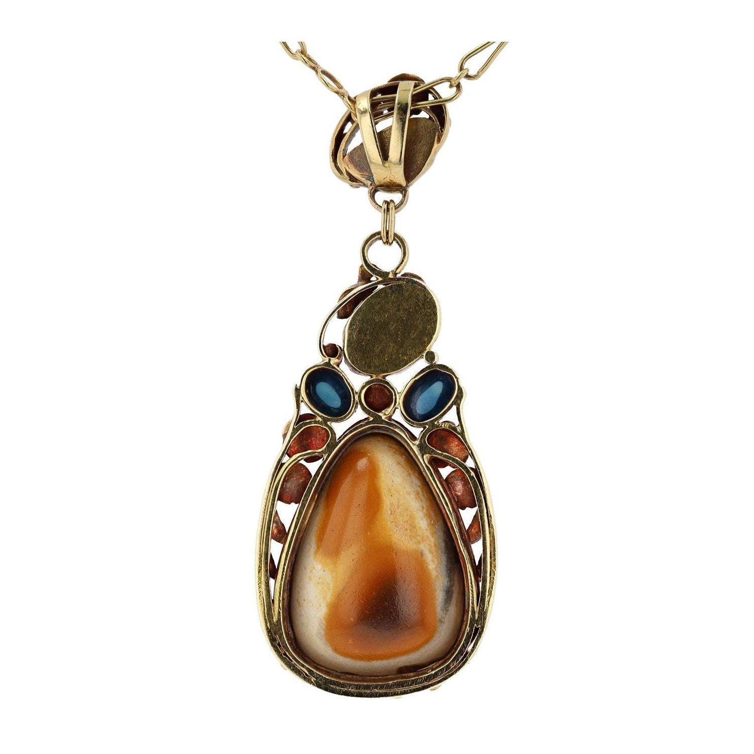 Art Nouveau Boulder Opal, Pearl & Sapphire Necklace