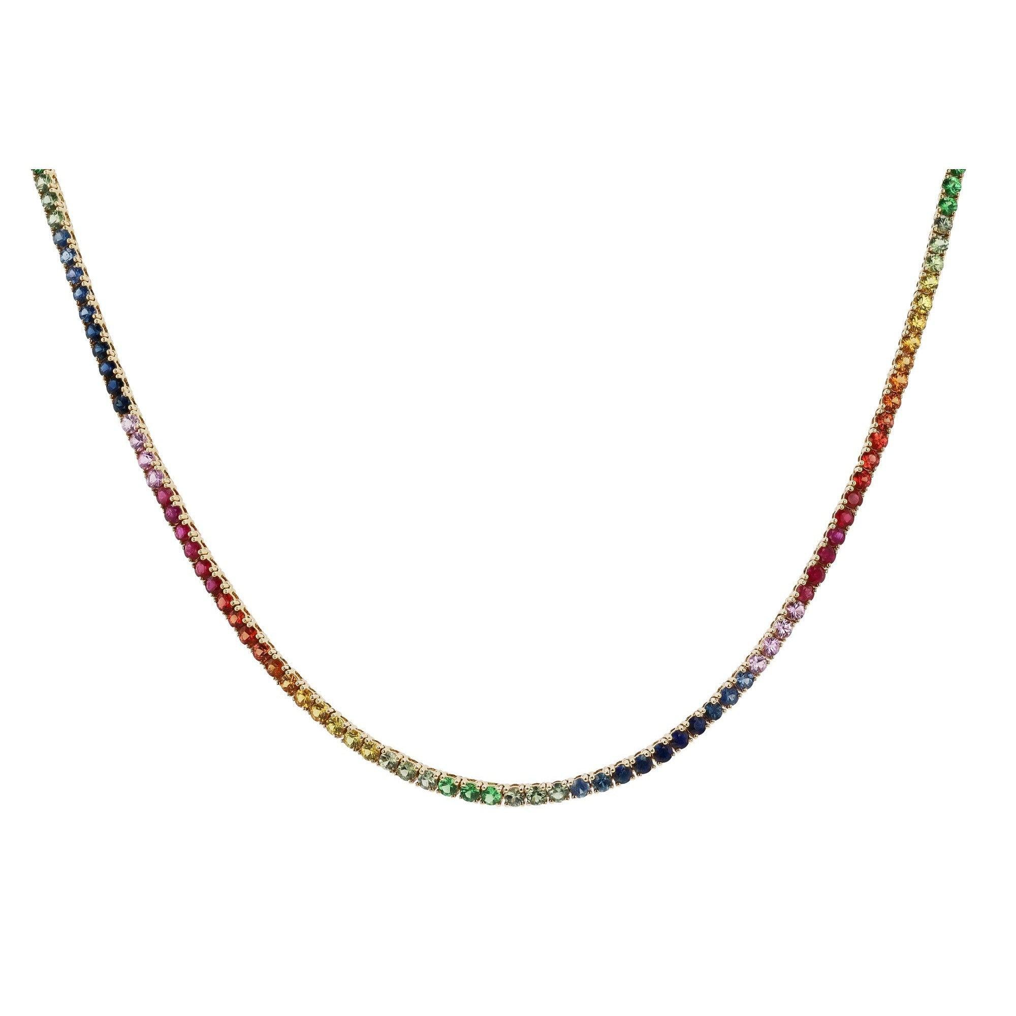 Bella Rosa Jewelers 14.60 Carat Multi Color Sapphire Rainbow Riviera Necklace