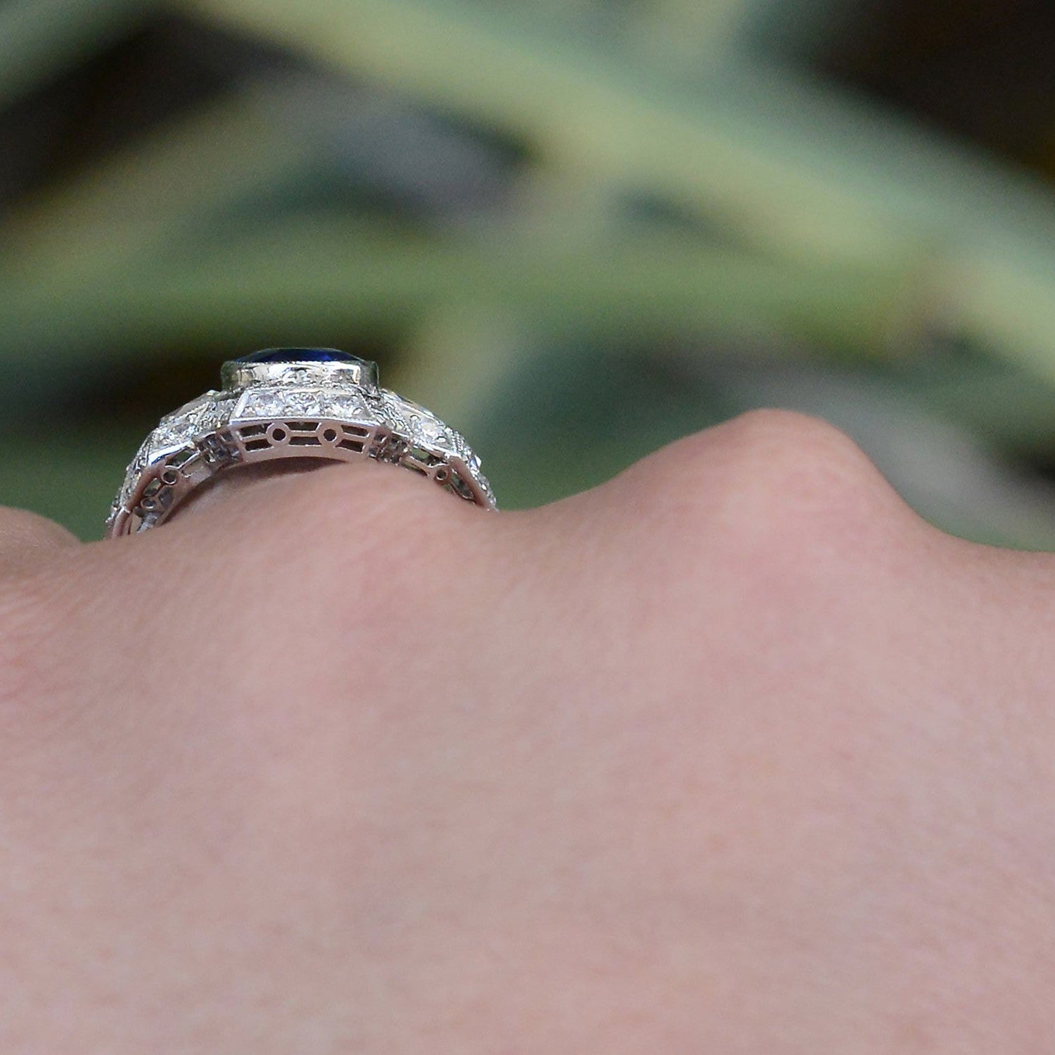 Belle Epoque Style Sapphire & Diamond Long Filigree Ring