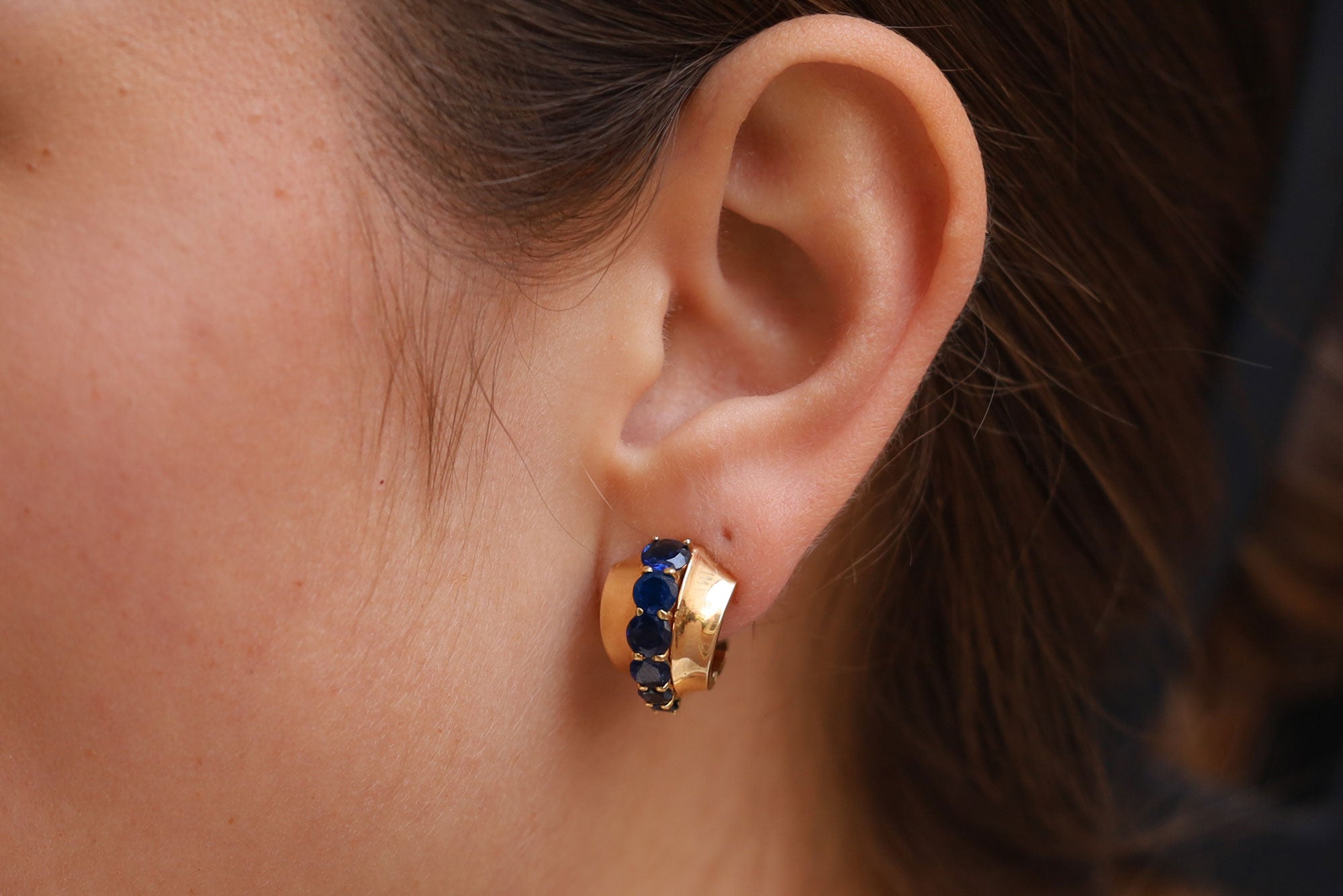 Cartier Mid Century Vintage Sapphire 14k Earrings