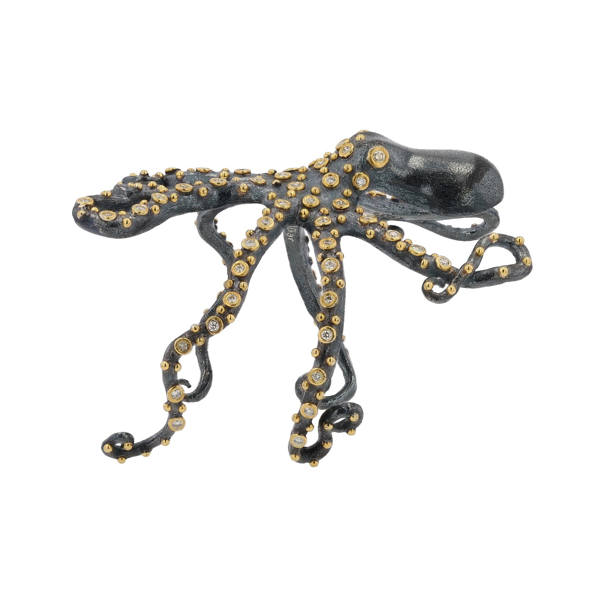 Diamond Encrusted Octopus Cuff Bracelet 24k Gold And Oxidized Silver