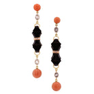 Victorian Coral, Onyx & Diamond 18k Yellow Gold Drop Earrings