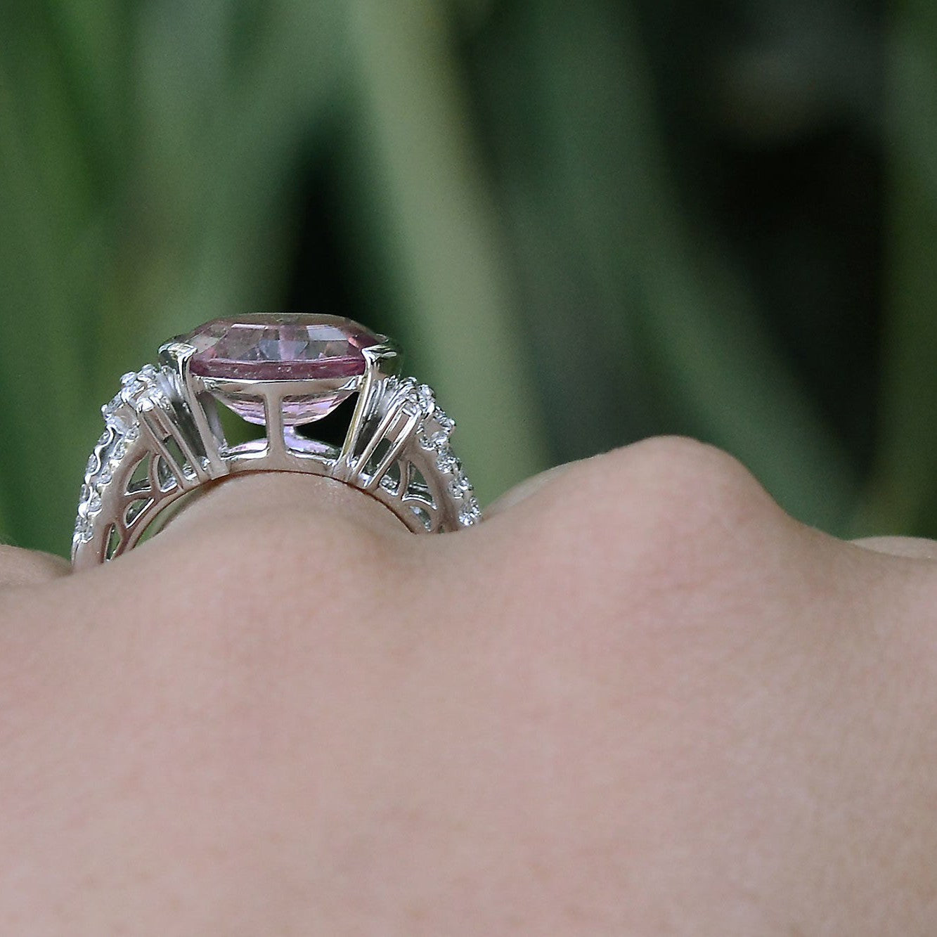 East West 6.90 Carat Pink Tourmaline and Diamond Ring