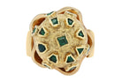 Emerald Disco Ball 1960s Mid Century Modern Yellow Gold Cocktail Ring