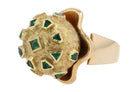 Emerald Disco Ball 1960s Mid Century Modern Yellow Gold Cocktail Ring