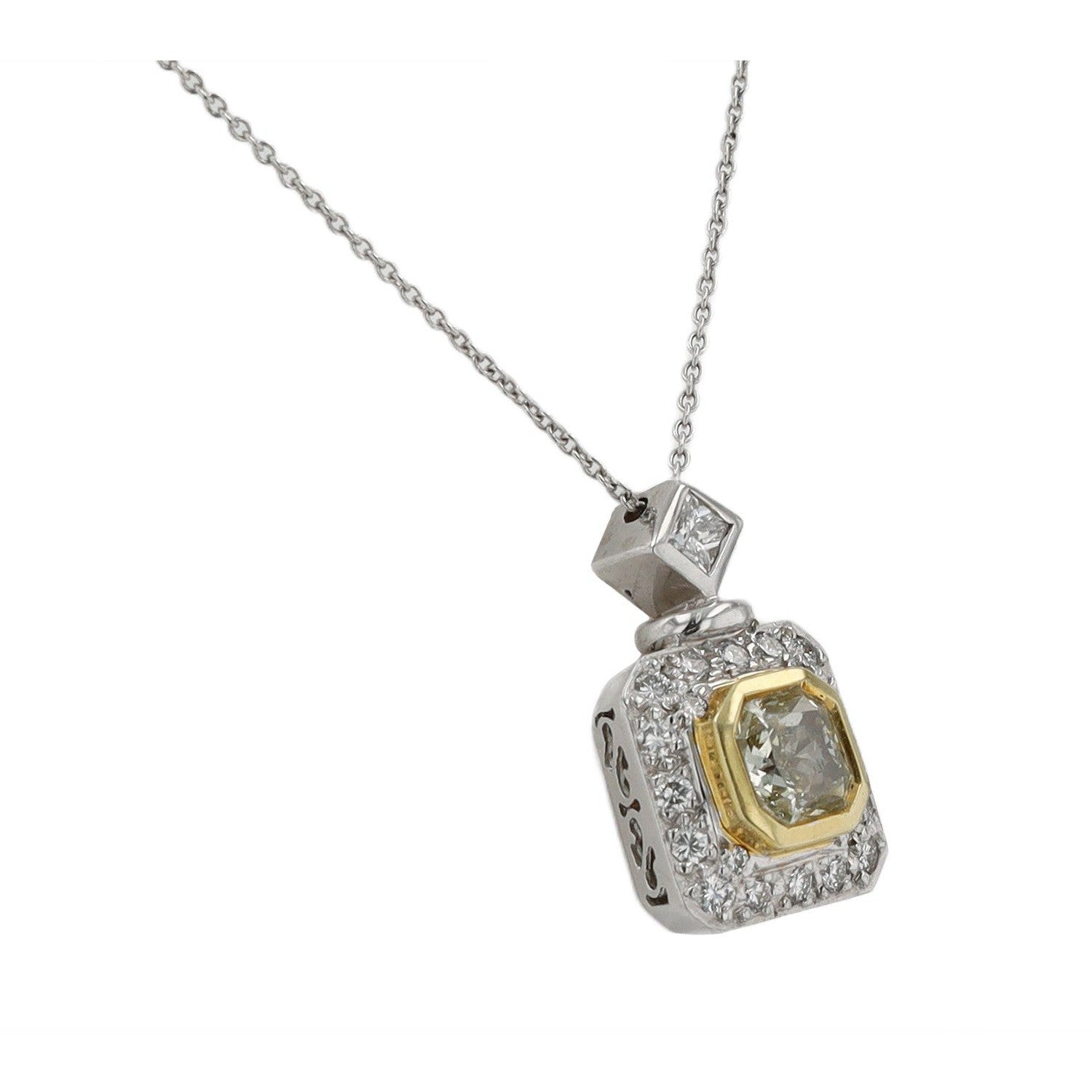 Estate Fancy Yellow Diamond Pendant Necklace