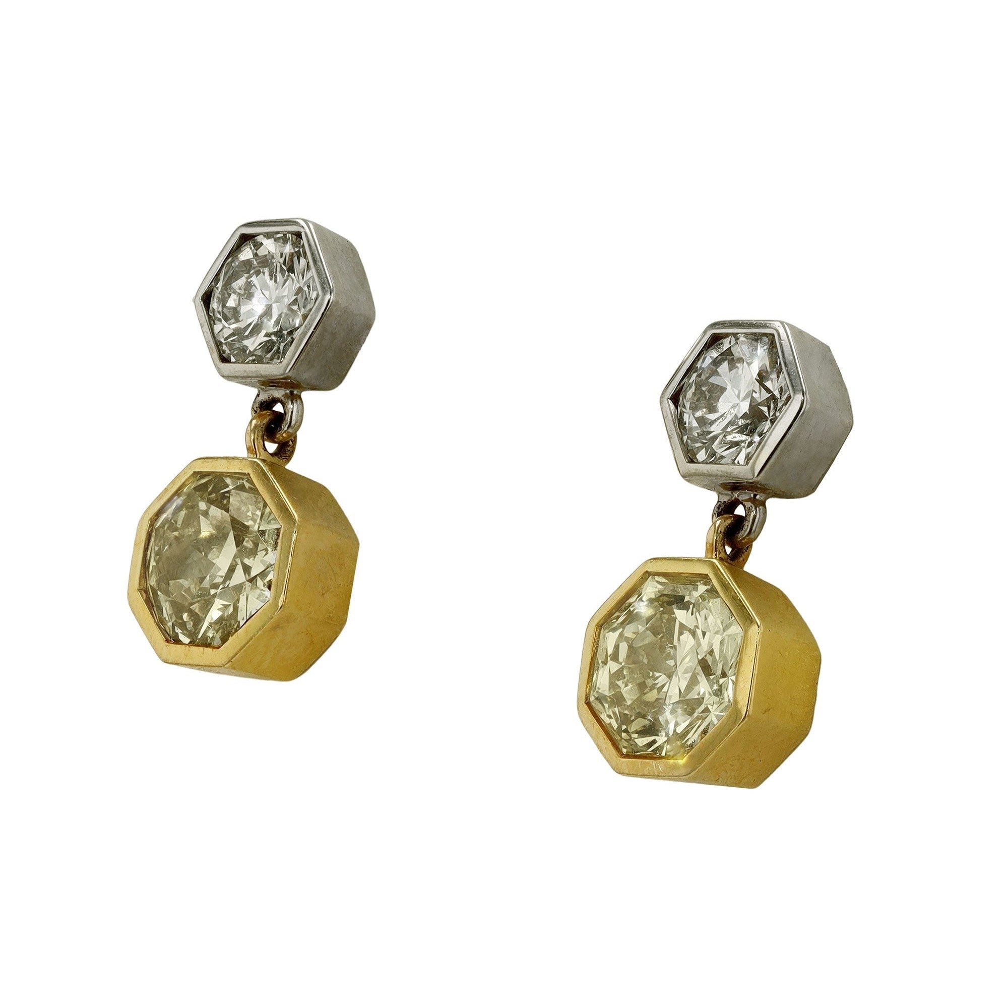 Estate GIA Certified 3 Carats Yellow Diamond Geometric Drop Earrings