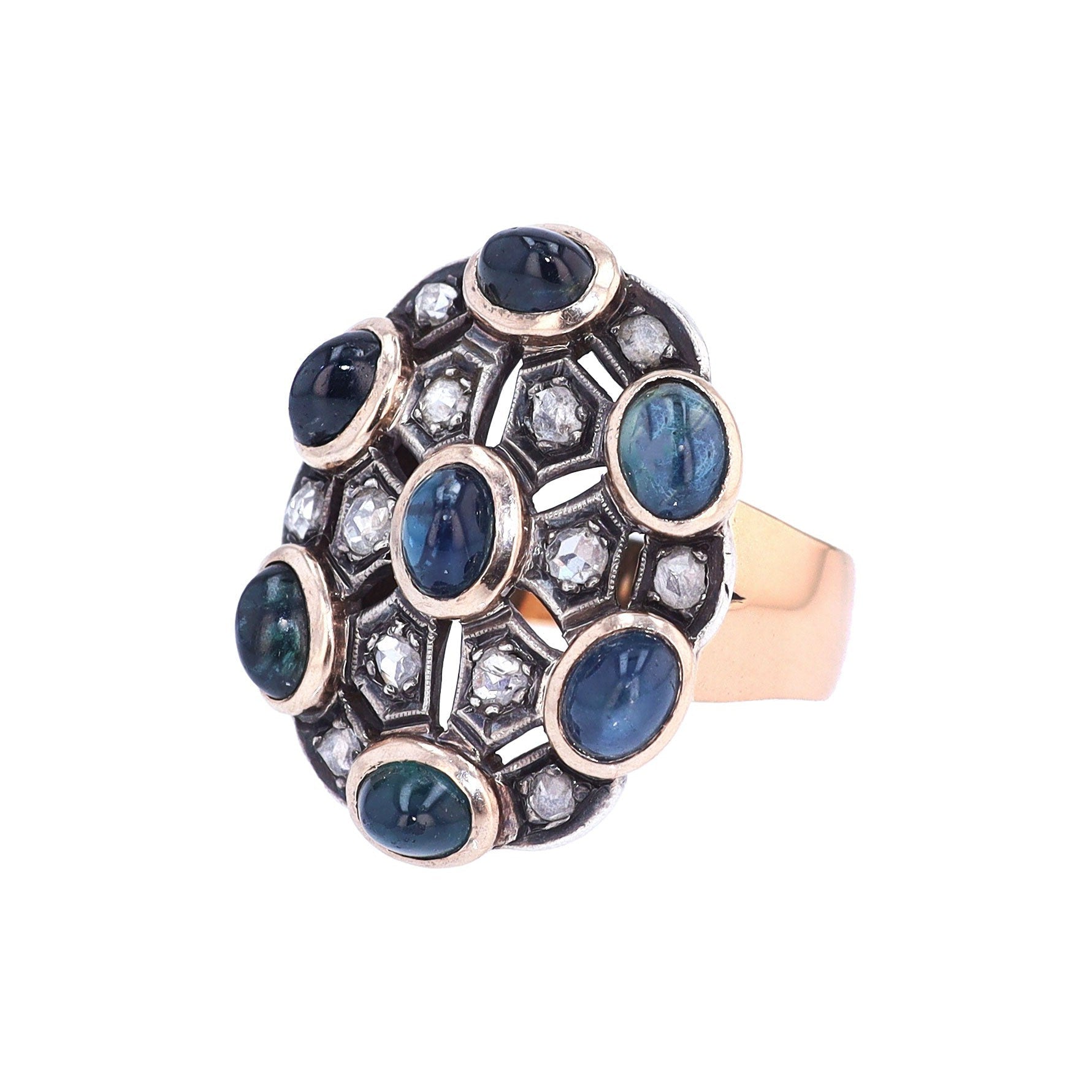 French Belle Époque Sapphire & Diamond Cocktail Ring