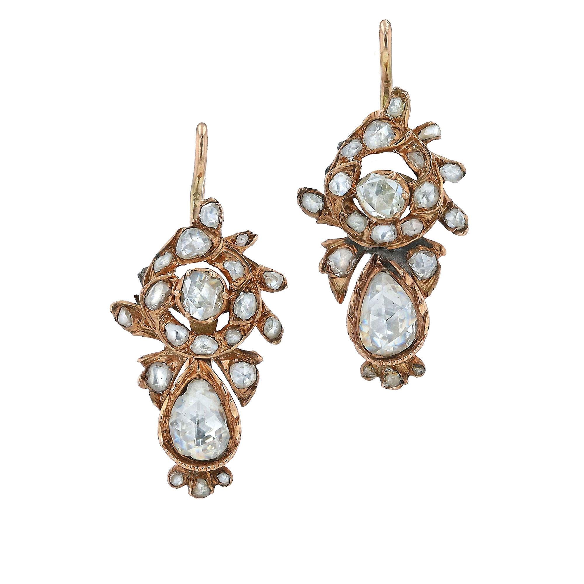 Antique Georgian Rose Cut Diamond Drop Earrings