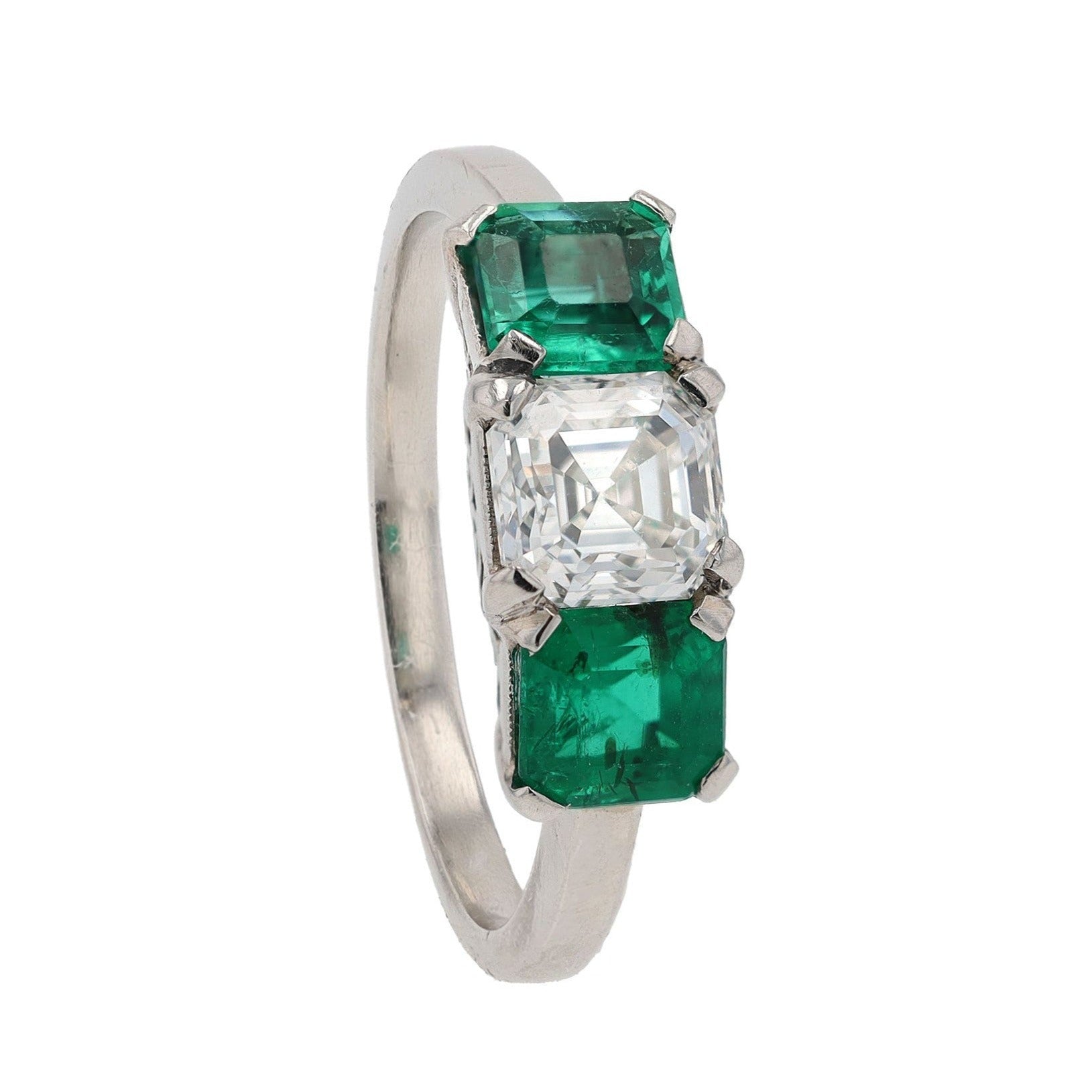 GIA Certified 1 Carat G SI Asscher Cut Diamond & Emerald Engagement Ring