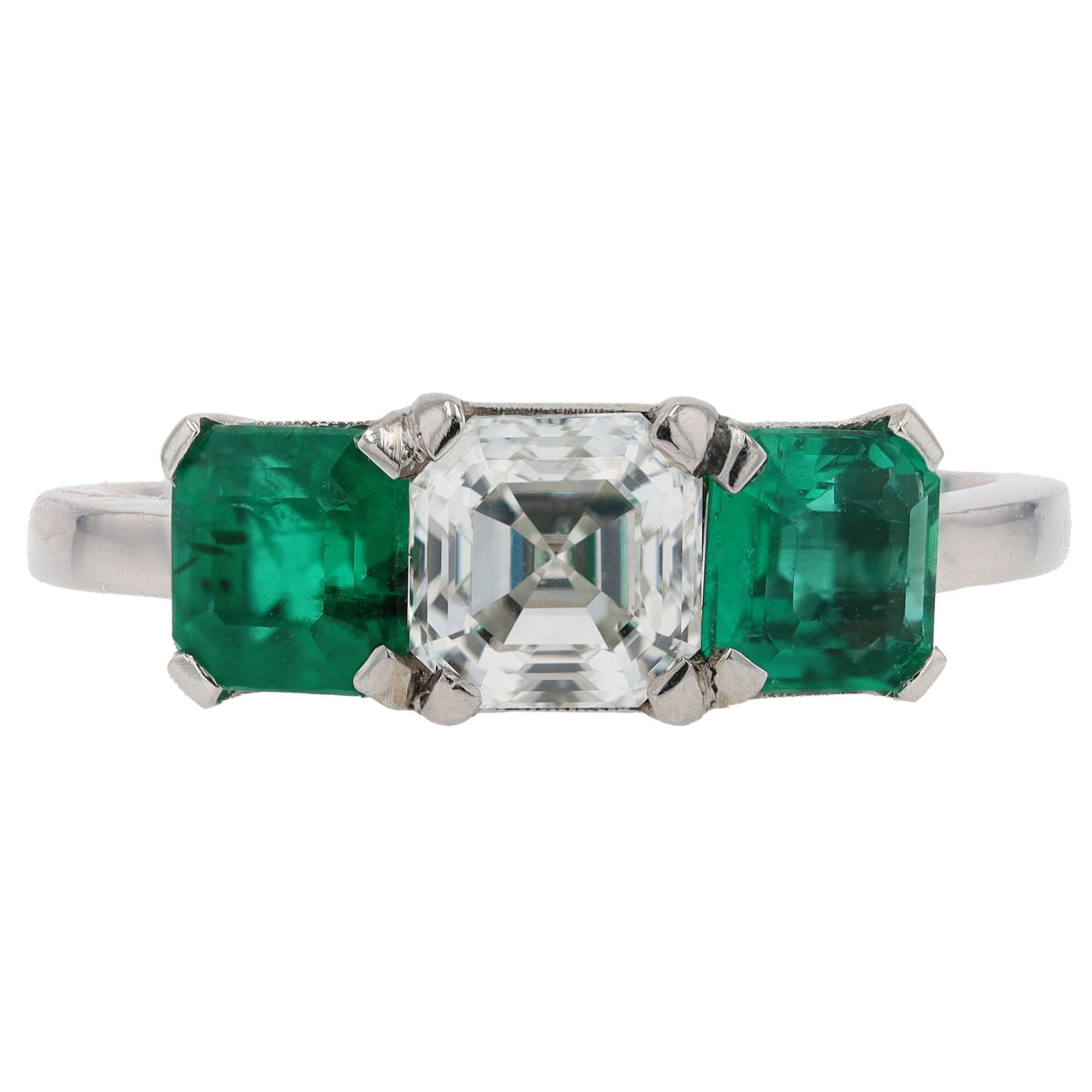 GIA Certified 1 Carat G SI Asscher Cut Diamond & Emerald Engagement Ring