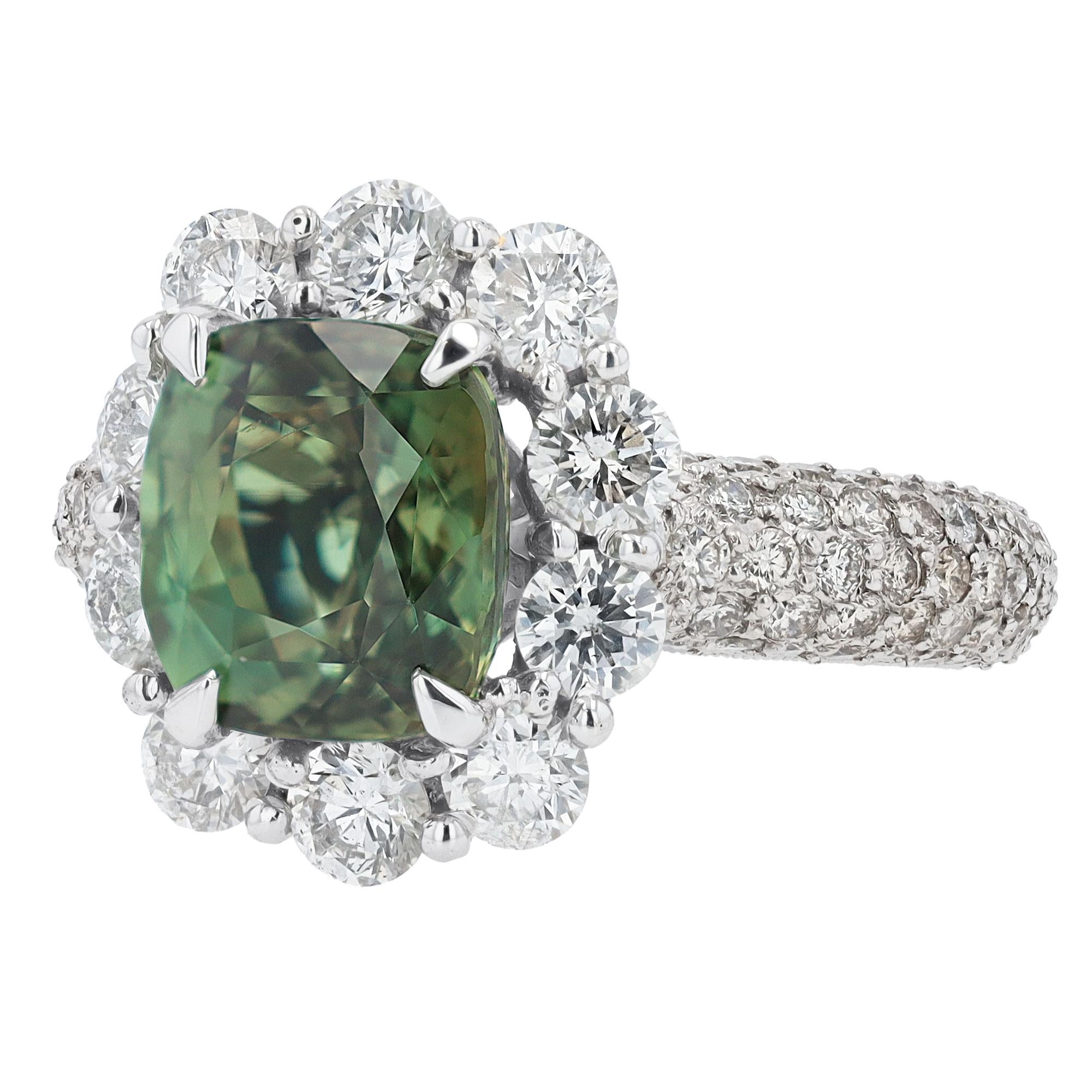 GIA Certified 4 carat Color Change Alexandrite & Diamond Cocktail Ring