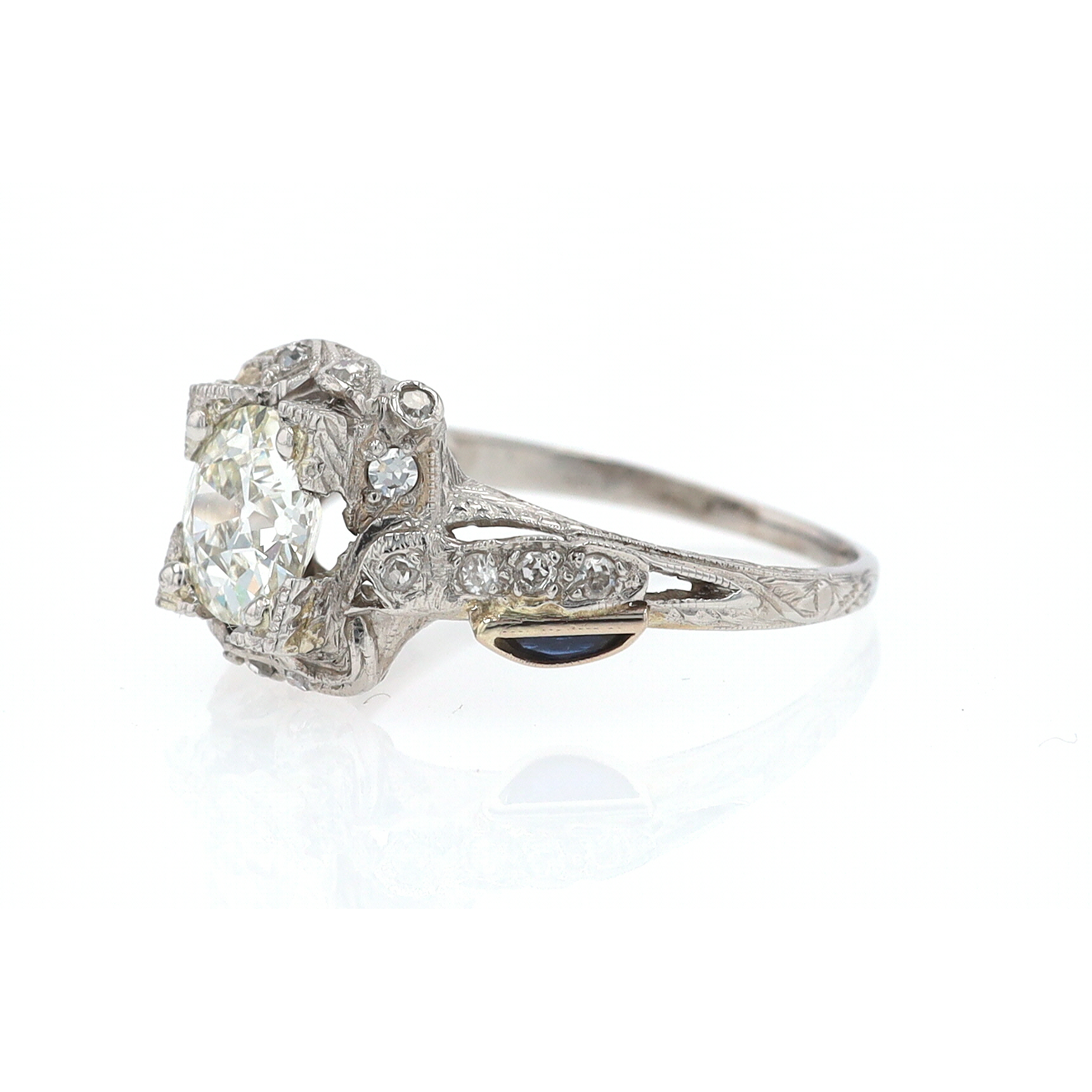 GIA Certified Asymmetrical Art Deco Antique Diamond Engagement Ring