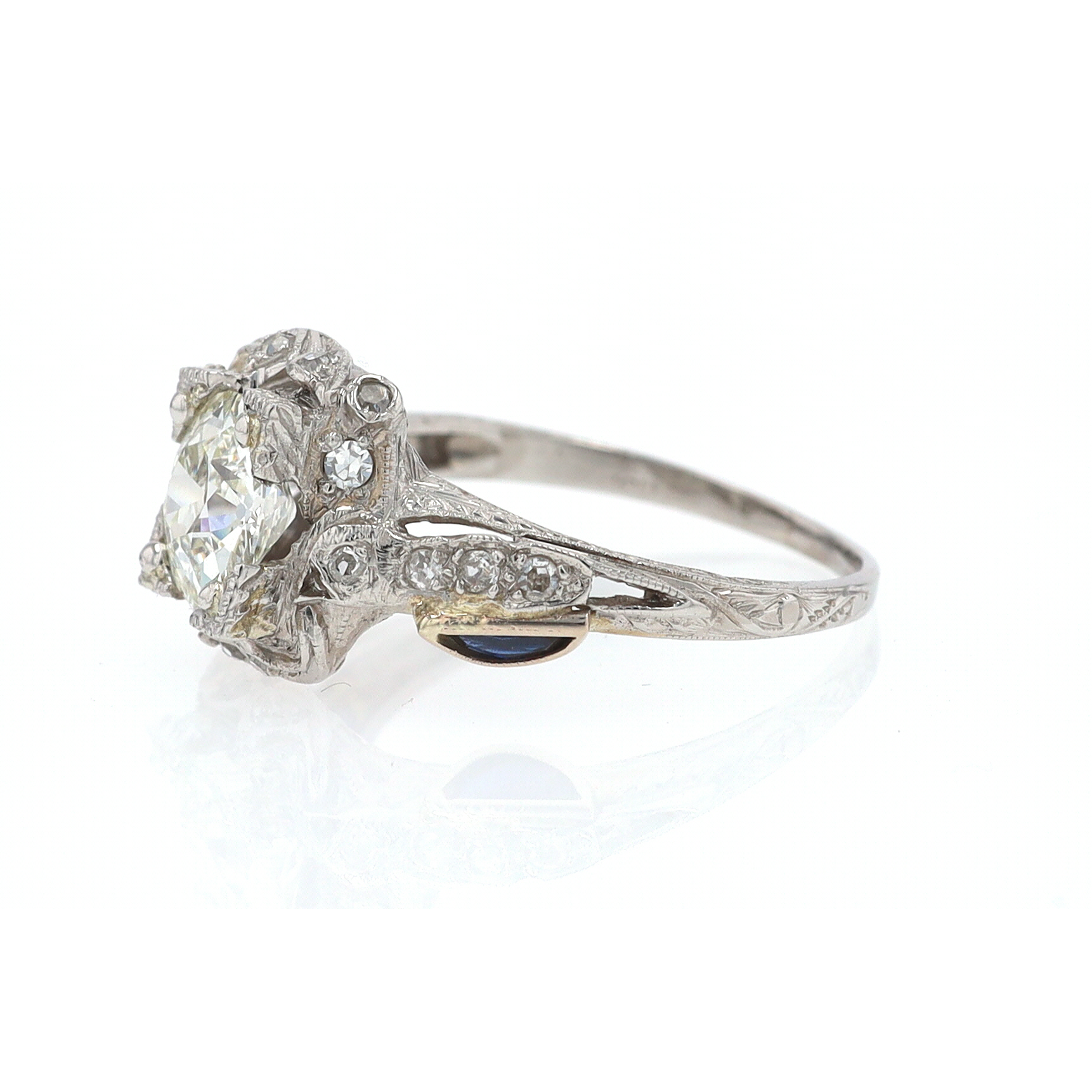 GIA Certified Asymmetrical Art Deco Antique Diamond Engagement Ring