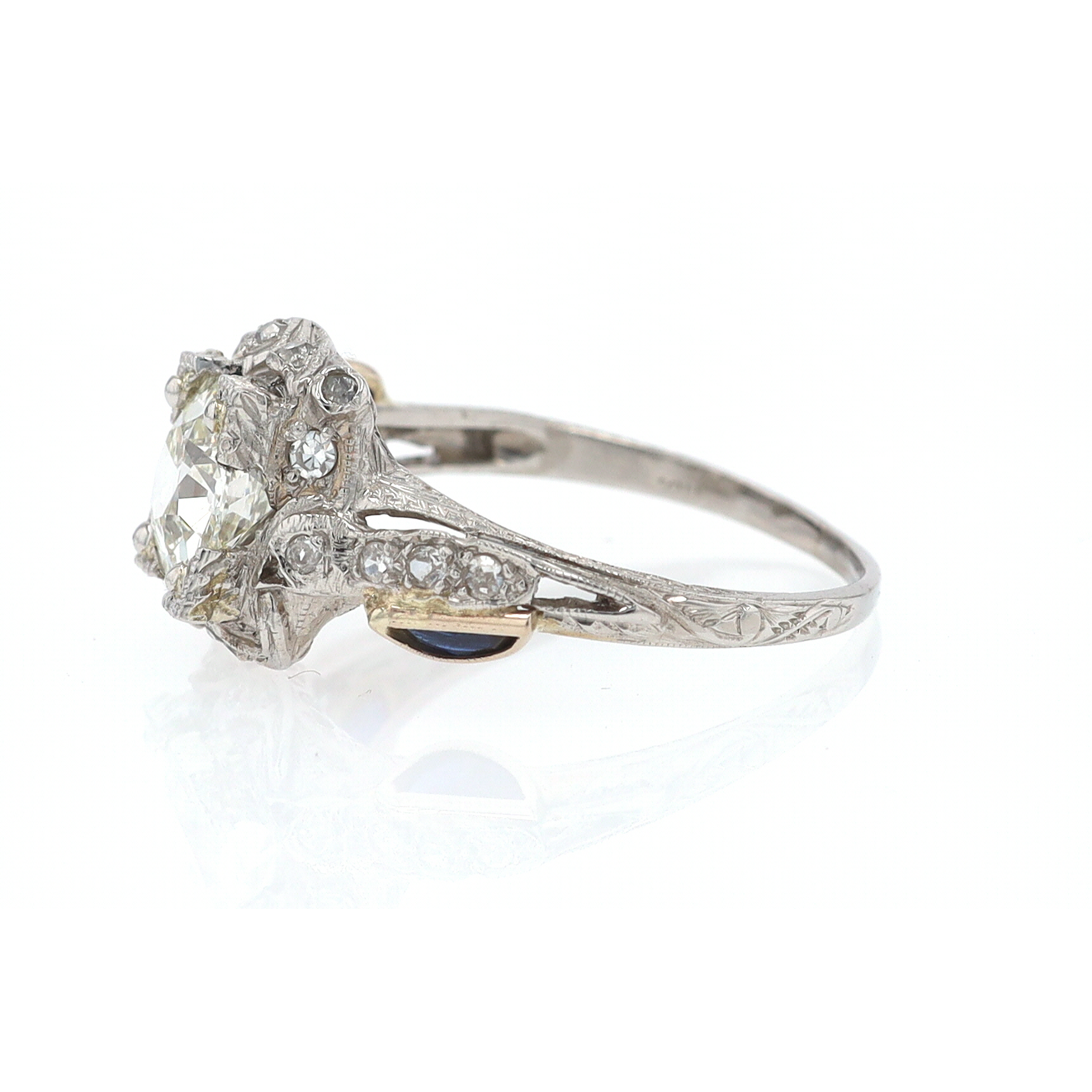 GIA Certified Asymmetrical Art Deco Antique Diamond Engagement Ring