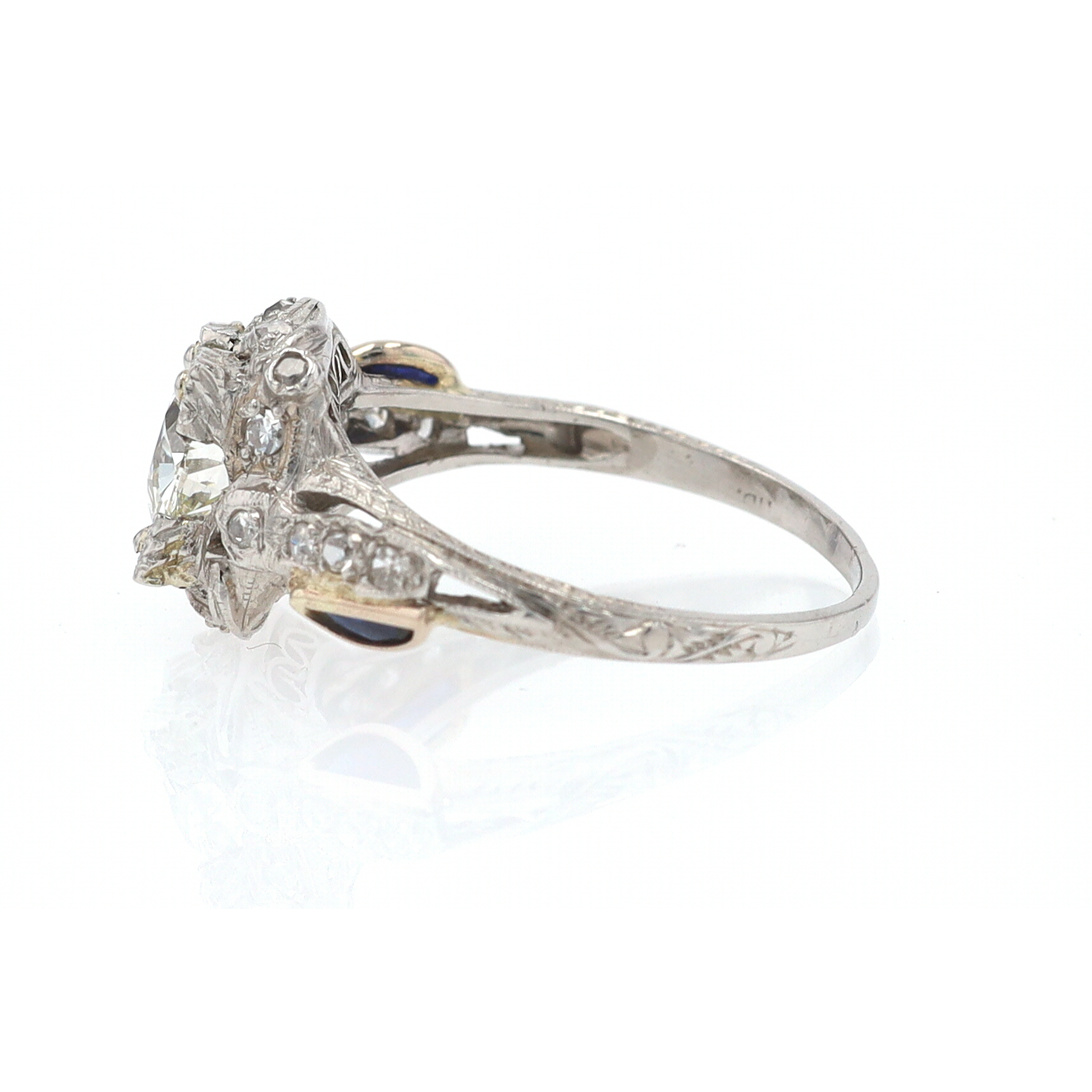 GIA Certified Asymmetrical Art Deco Antique Diamond Engagement Ring