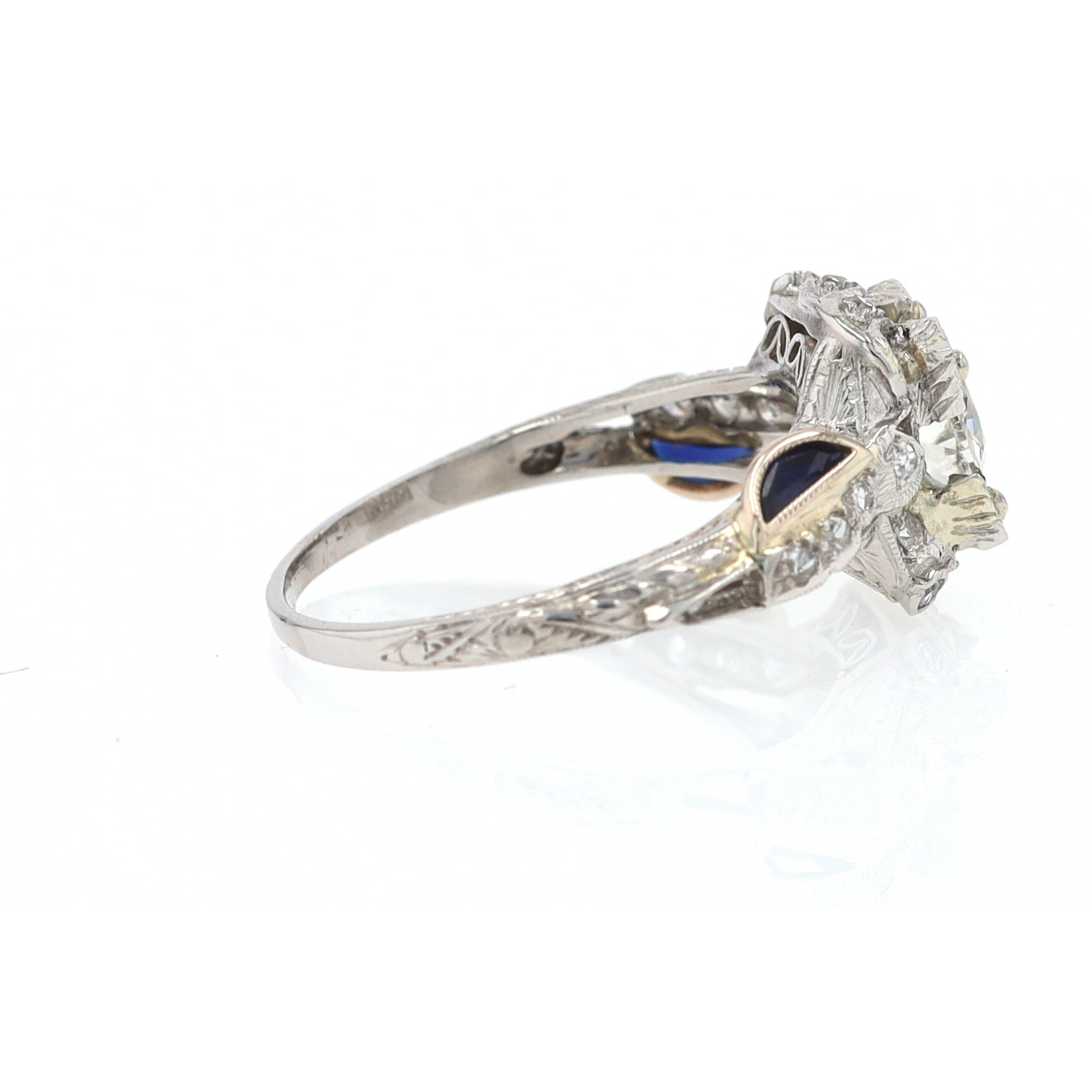 GIA Certified Asymmetrical Art Deco Antique Diamond Engagement Ring