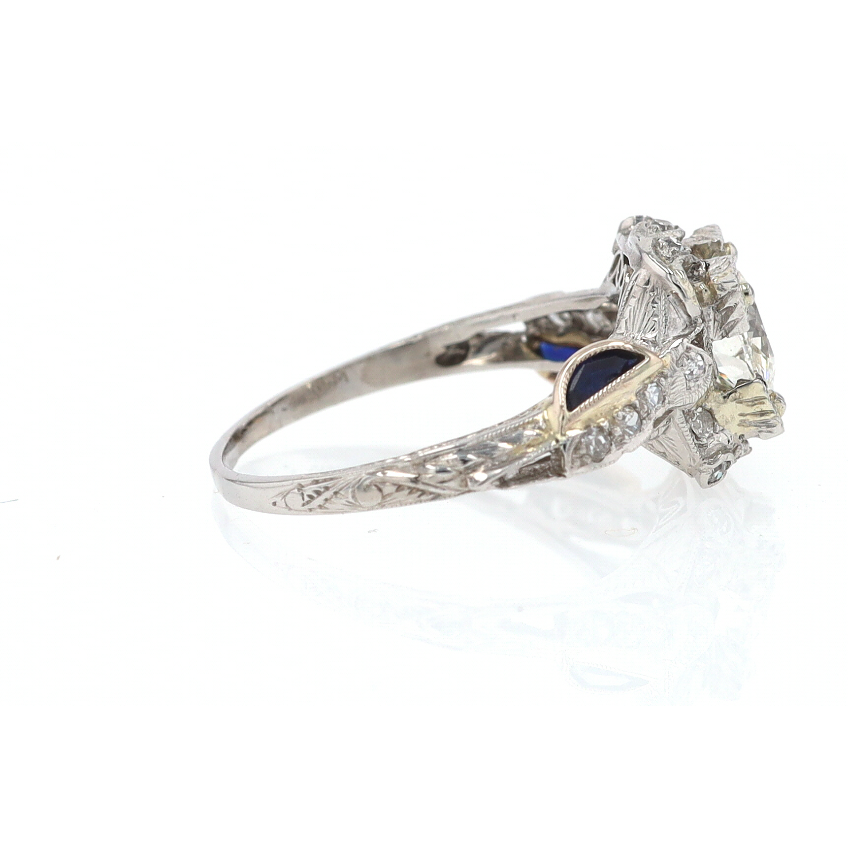 GIA Certified Asymmetrical Art Deco Antique Diamond Engagement Ring