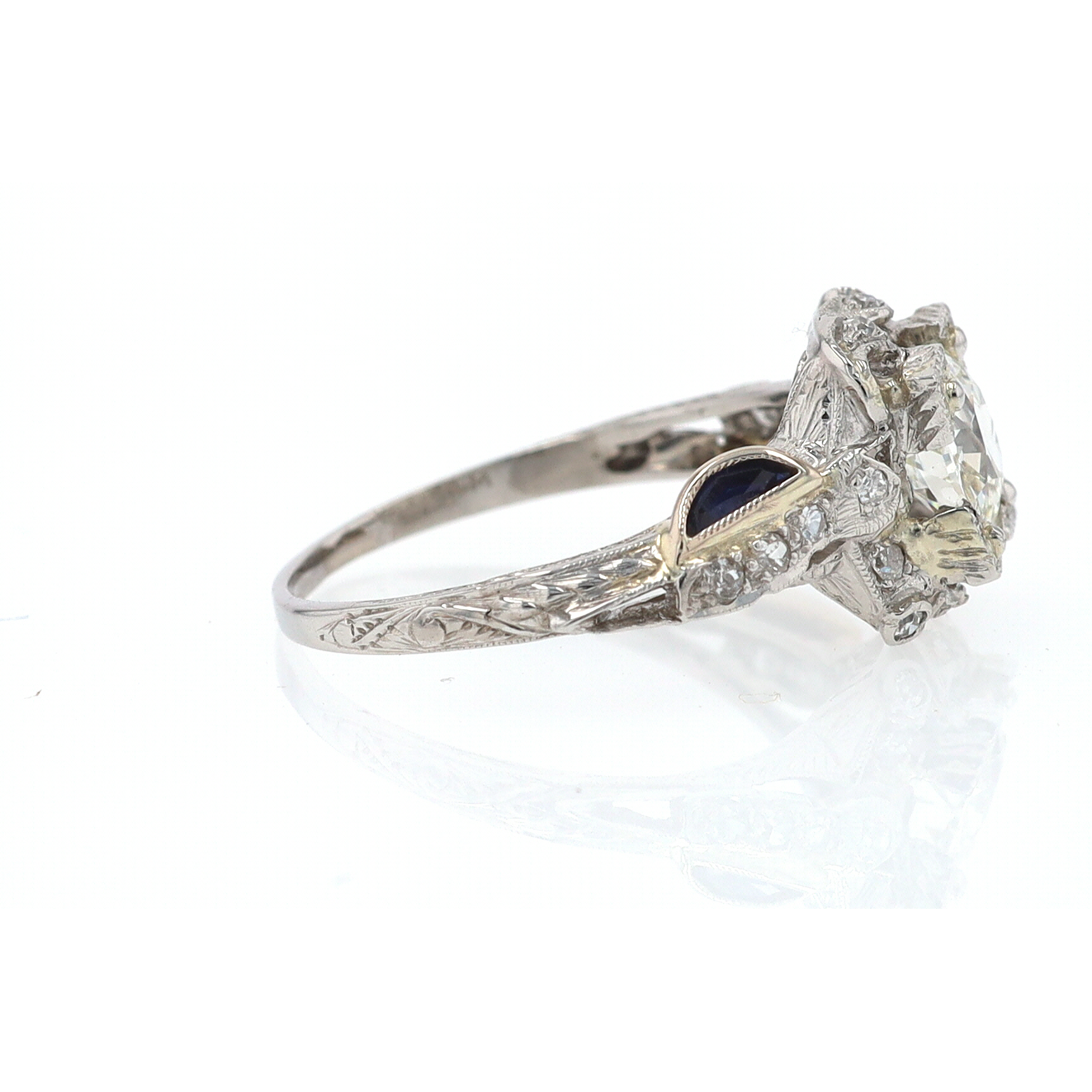 GIA Certified Asymmetrical Art Deco Antique Diamond Engagement Ring