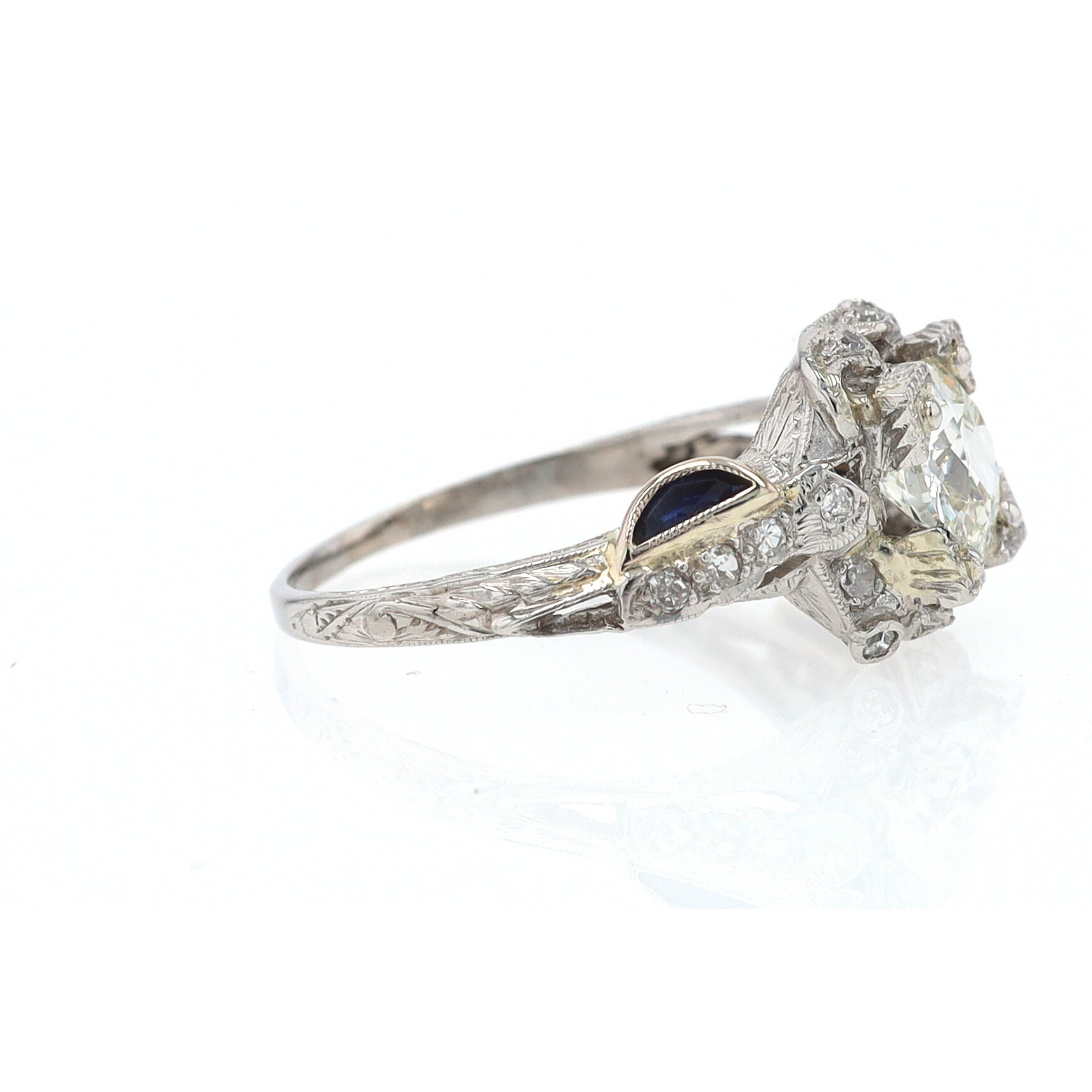 GIA Certified Asymmetrical Art Deco Antique Diamond Engagement Ring