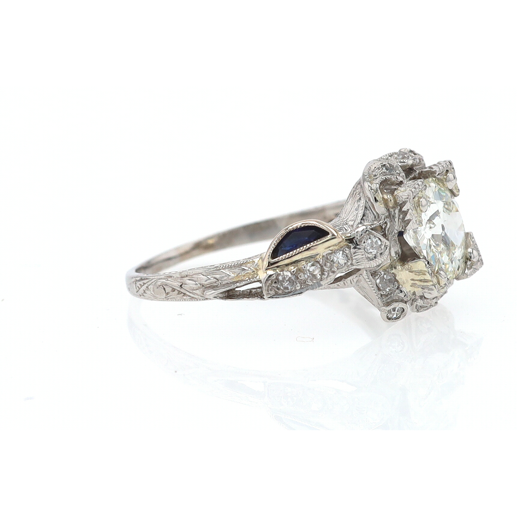 GIA Certified Asymmetrical Art Deco Antique Diamond Engagement Ring