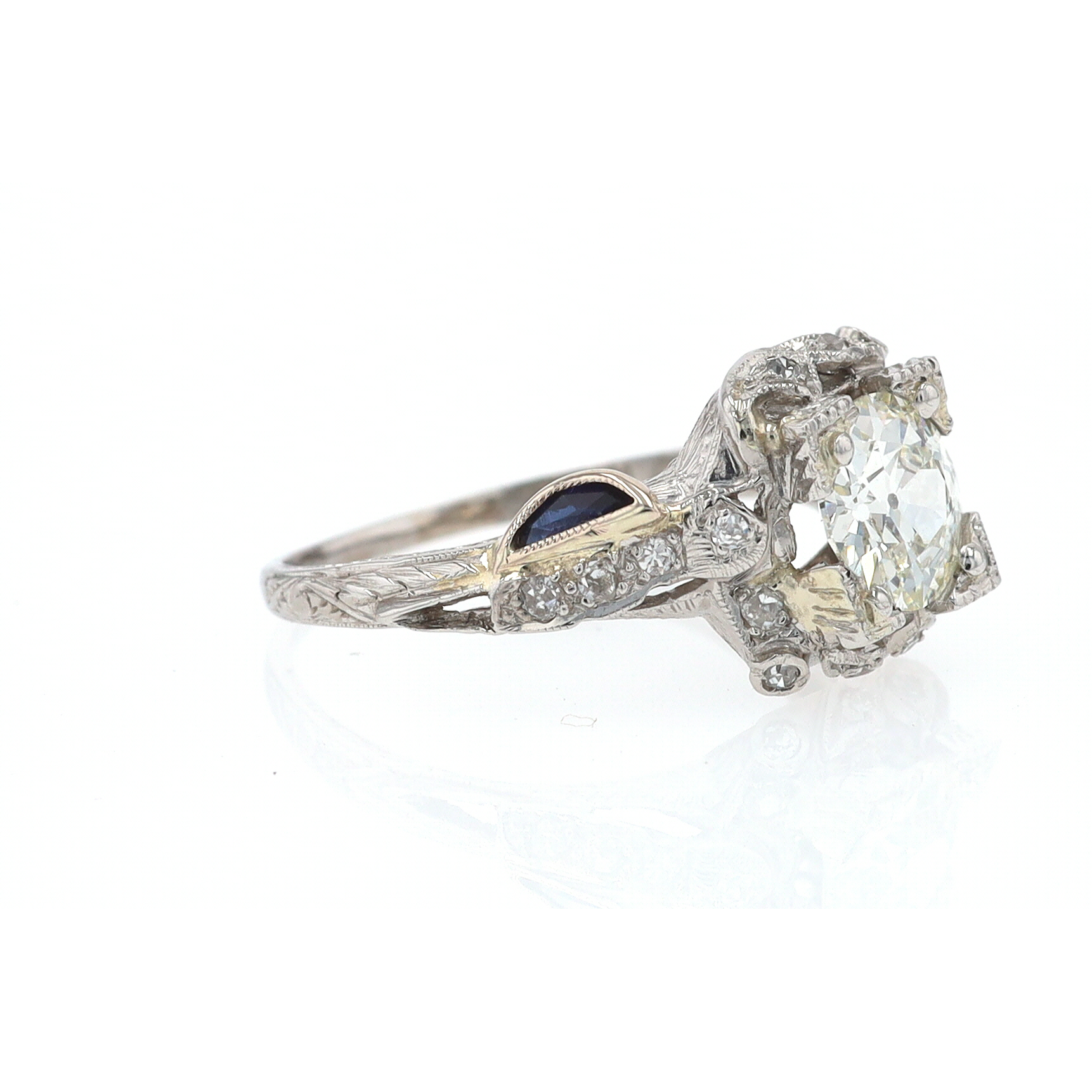 GIA Certified Asymmetrical Art Deco Antique Diamond Engagement Ring