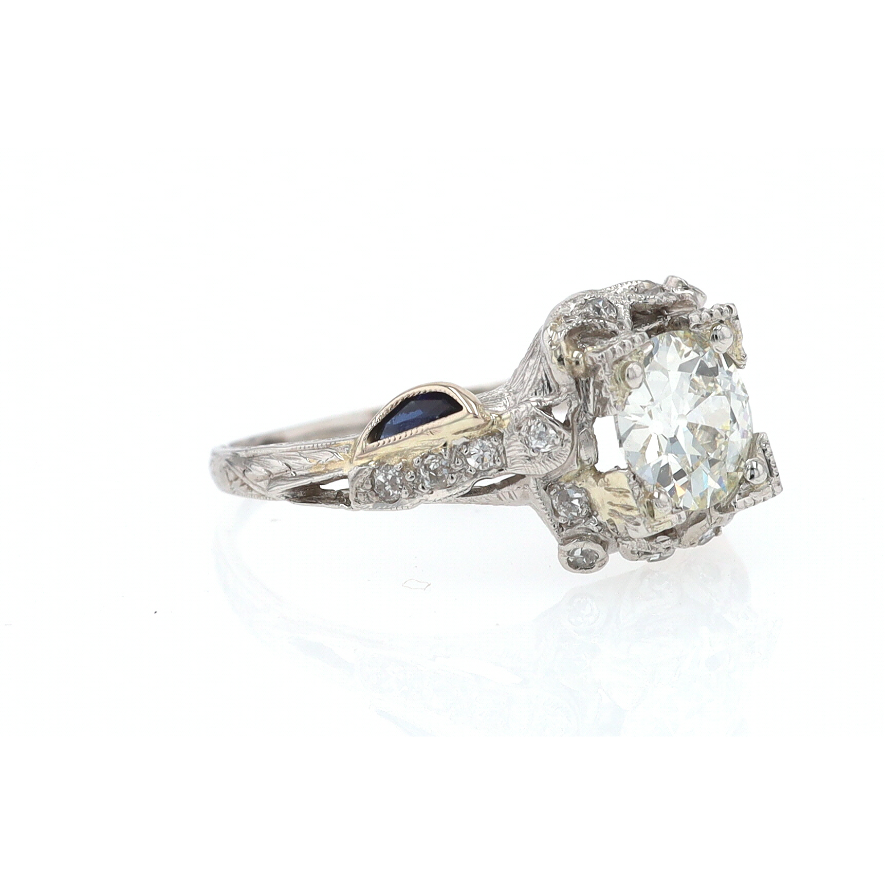 GIA Certified Asymmetrical Art Deco Antique Diamond Engagement Ring