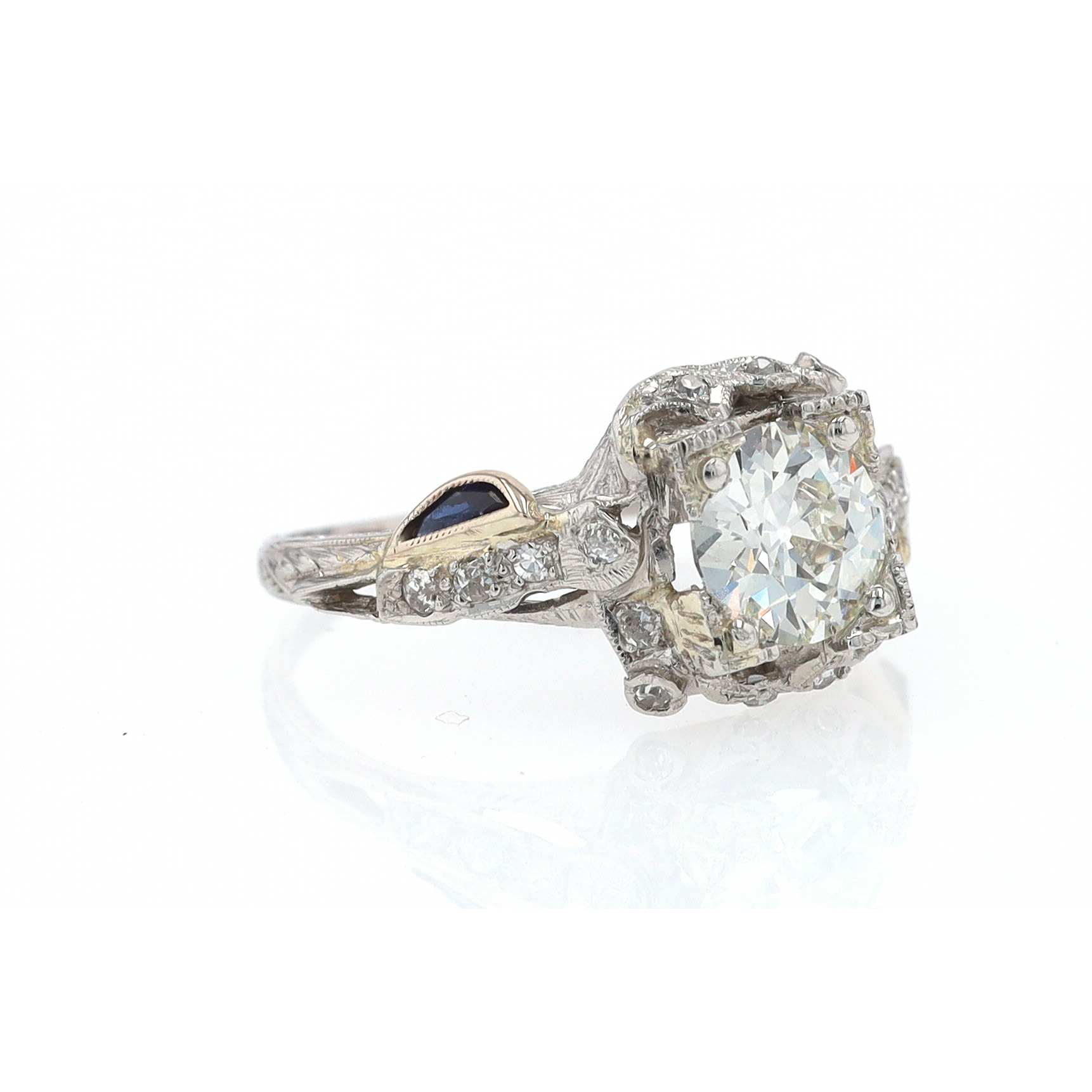 GIA Certified Asymmetrical Art Deco Antique Diamond Engagement Ring