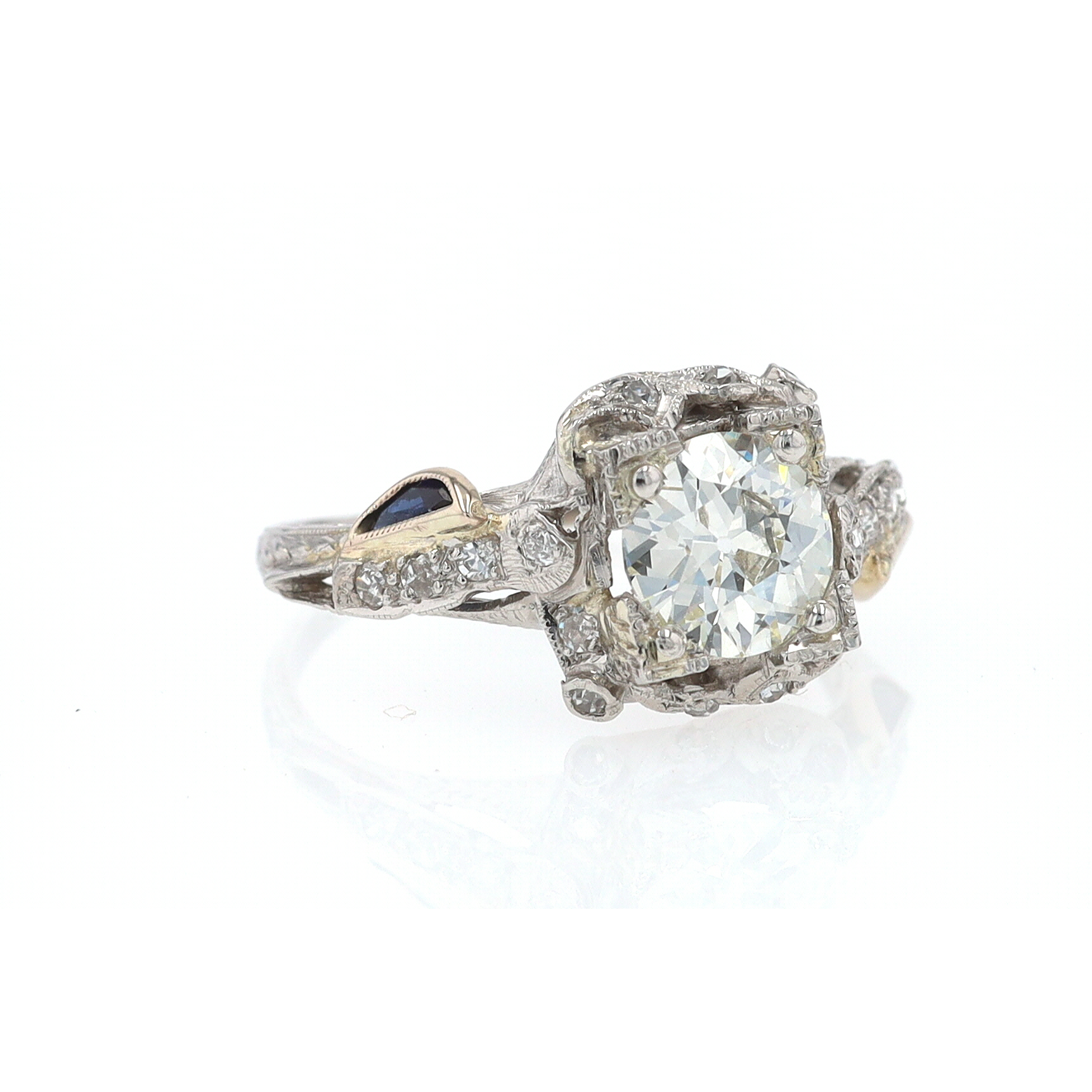 GIA Certified Asymmetrical Art Deco Antique Diamond Engagement Ring