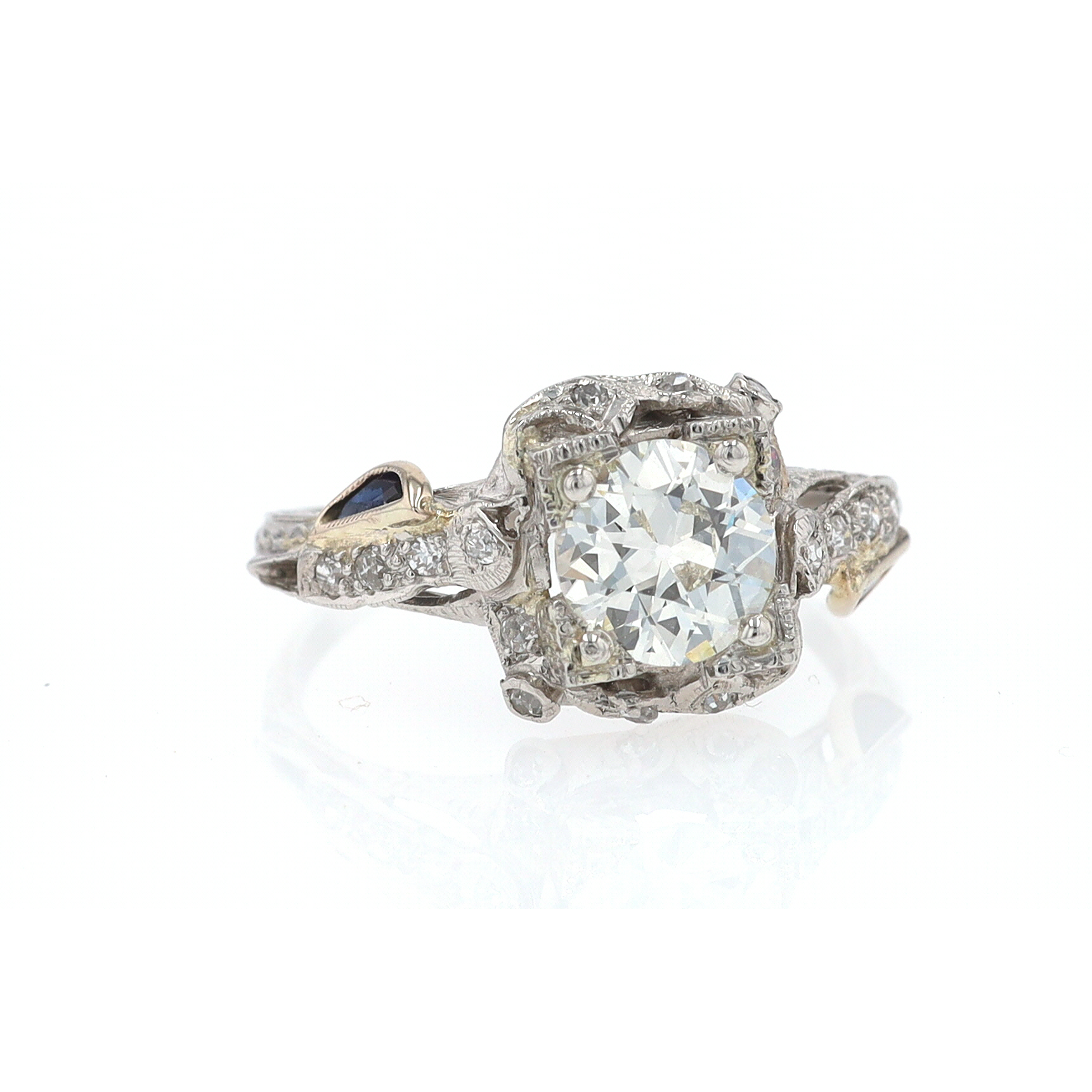 GIA Certified Asymmetrical Art Deco Antique Diamond Engagement Ring