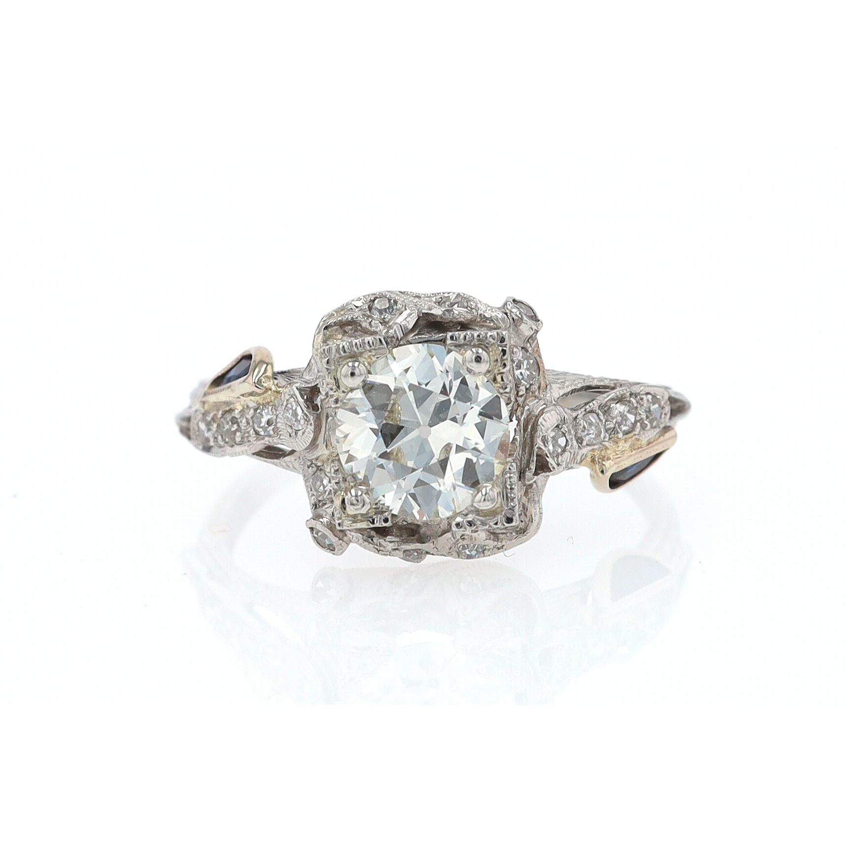 GIA Certified Asymmetrical Art Deco Antique Diamond Engagement Ring