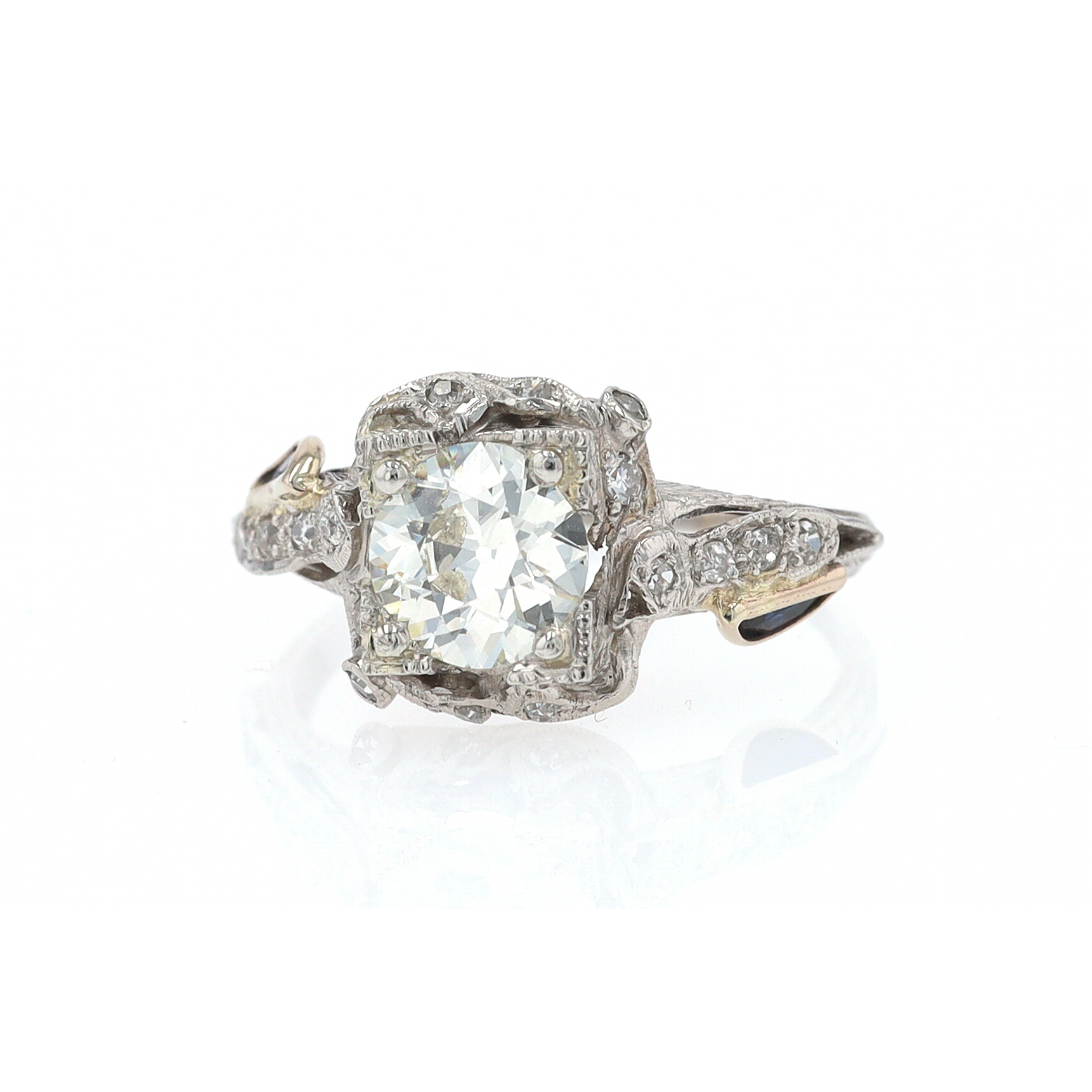 GIA Certified Asymmetrical Art Deco Antique Diamond Engagement Ring