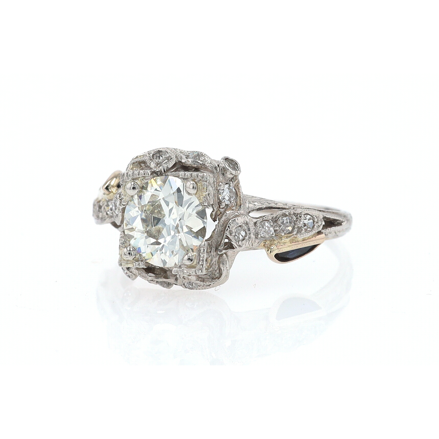 GIA Certified Asymmetrical Art Deco Antique Diamond Engagement Ring