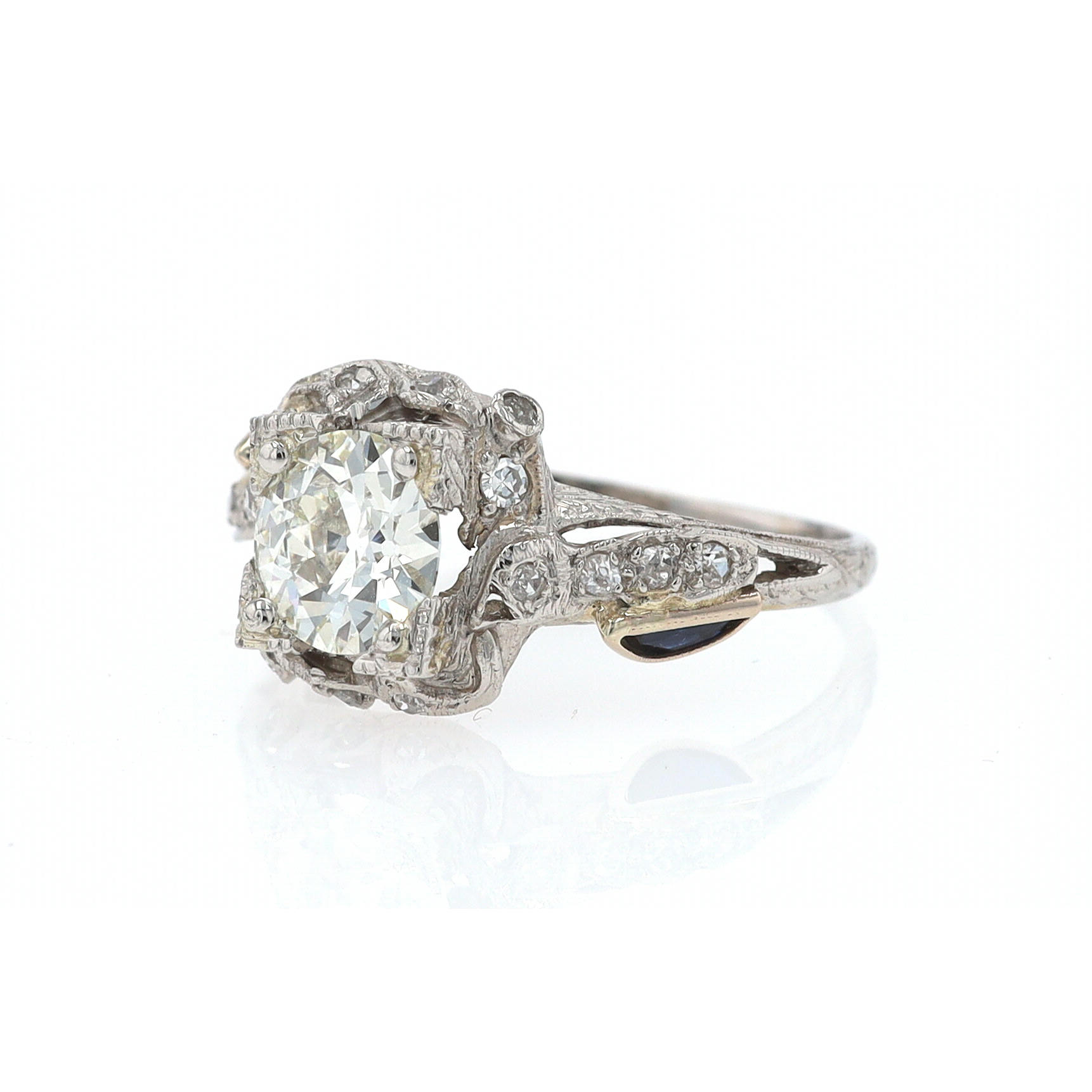 GIA Certified Asymmetrical Art Deco Antique Diamond Engagement Ring