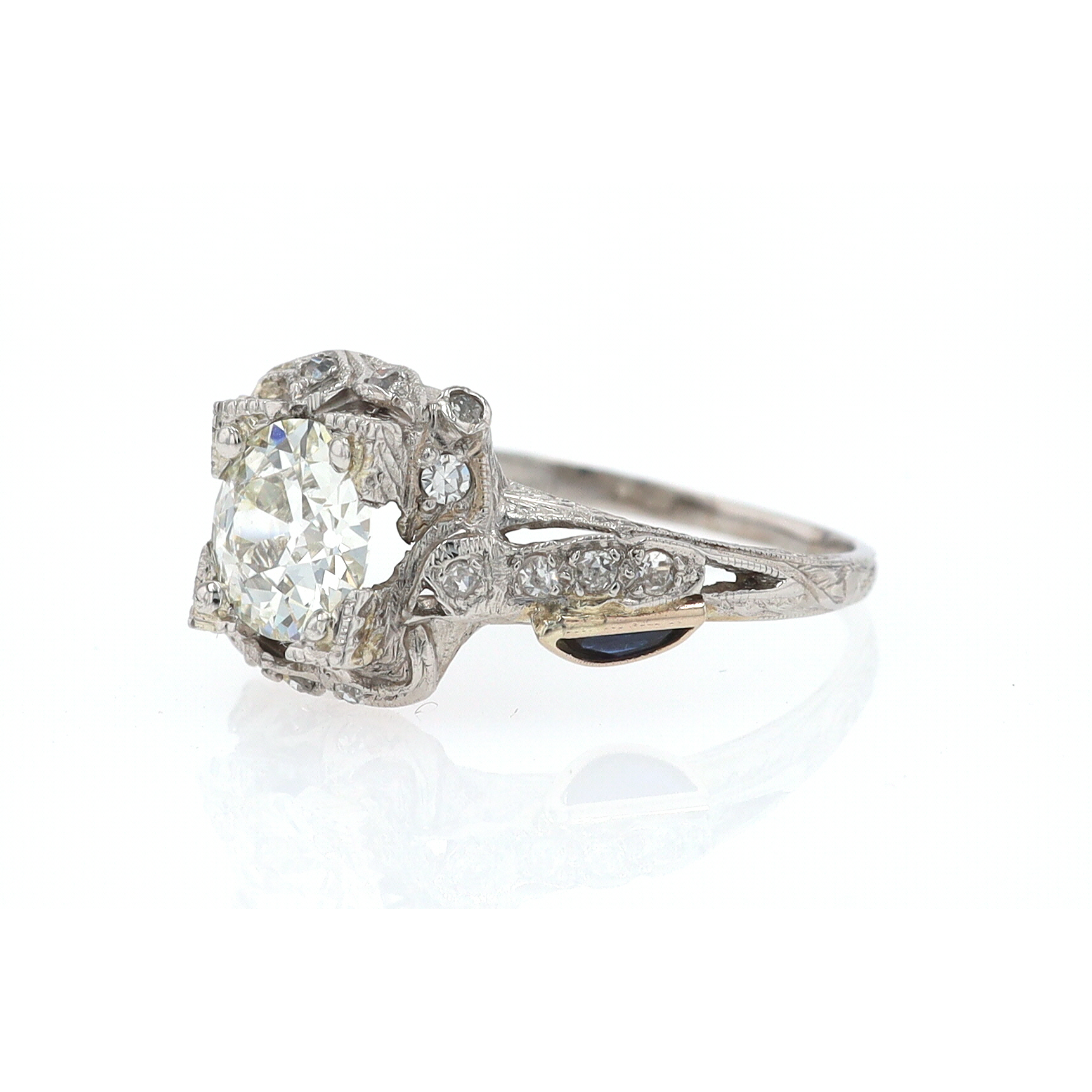 GIA Certified Asymmetrical Art Deco Antique Diamond Engagement Ring