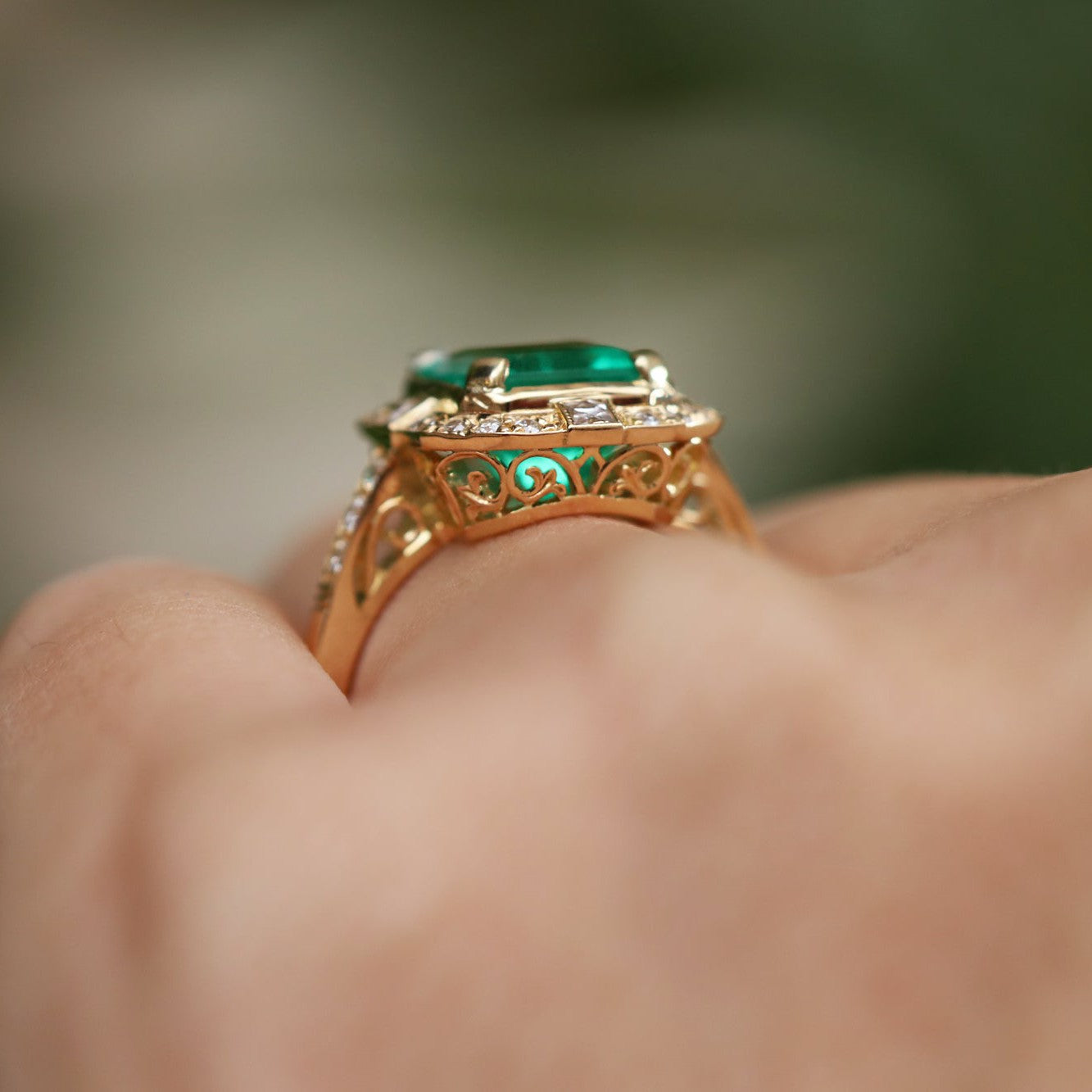 GIA Certified Colombian Emerald Art Deco Revival Ring