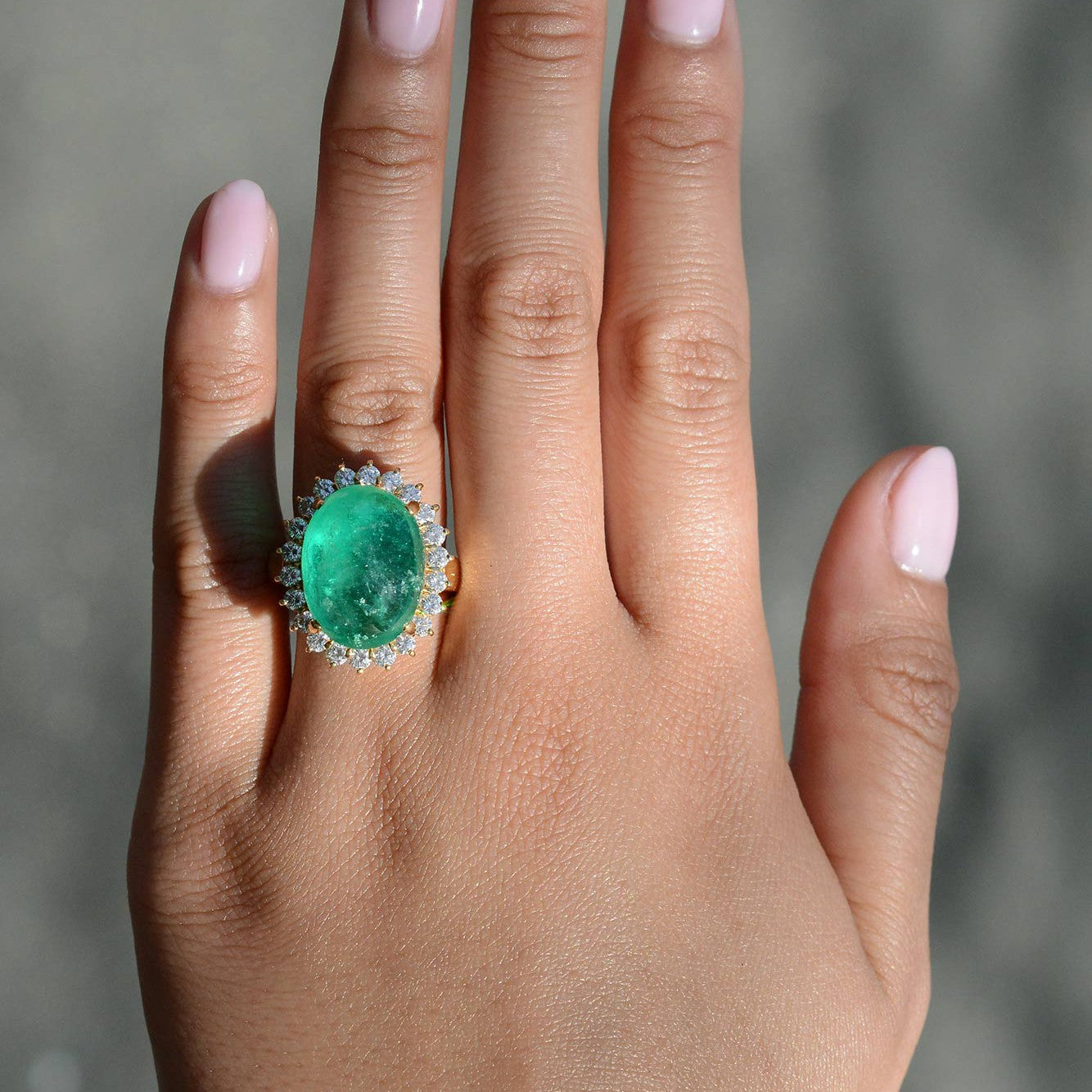 GIA Certified Huge Colombian Emerald Cabochon Cocktail Ring