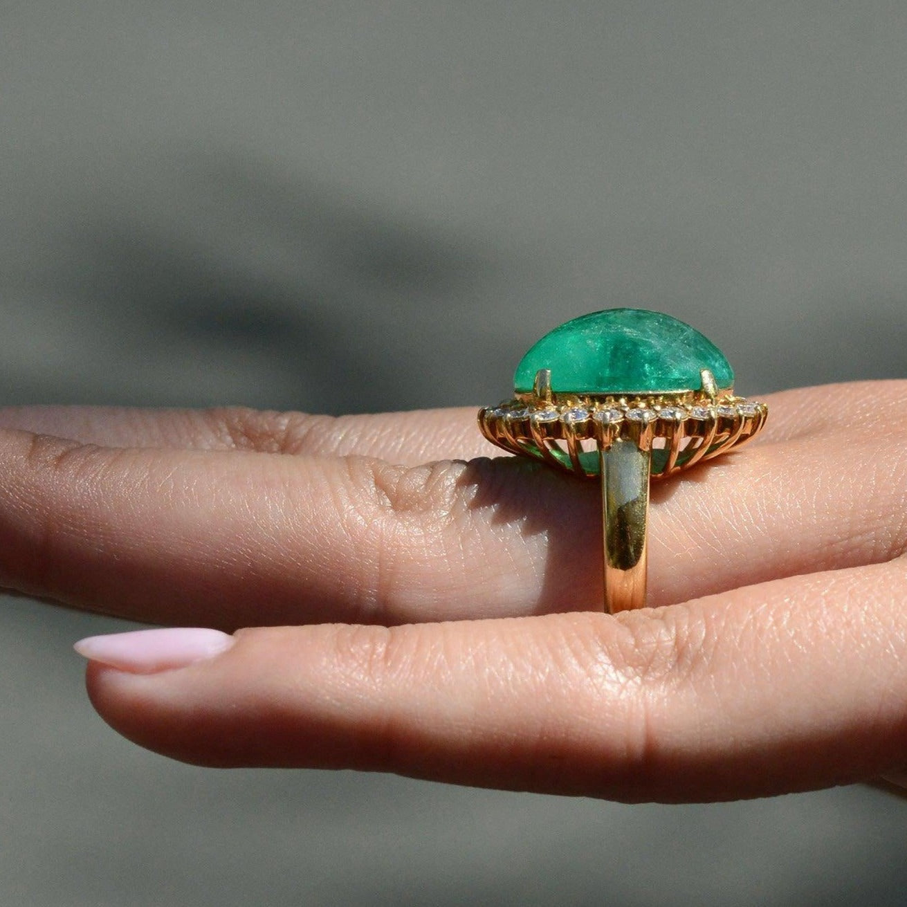 GIA Certified Huge Colombian Emerald Cabochon Cocktail Ring