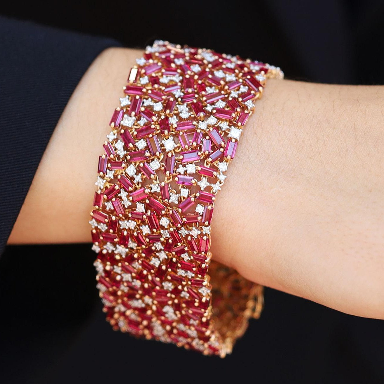 GIA Certified No Heat 36 Carat Ruby and Diamond Wide Bracelet