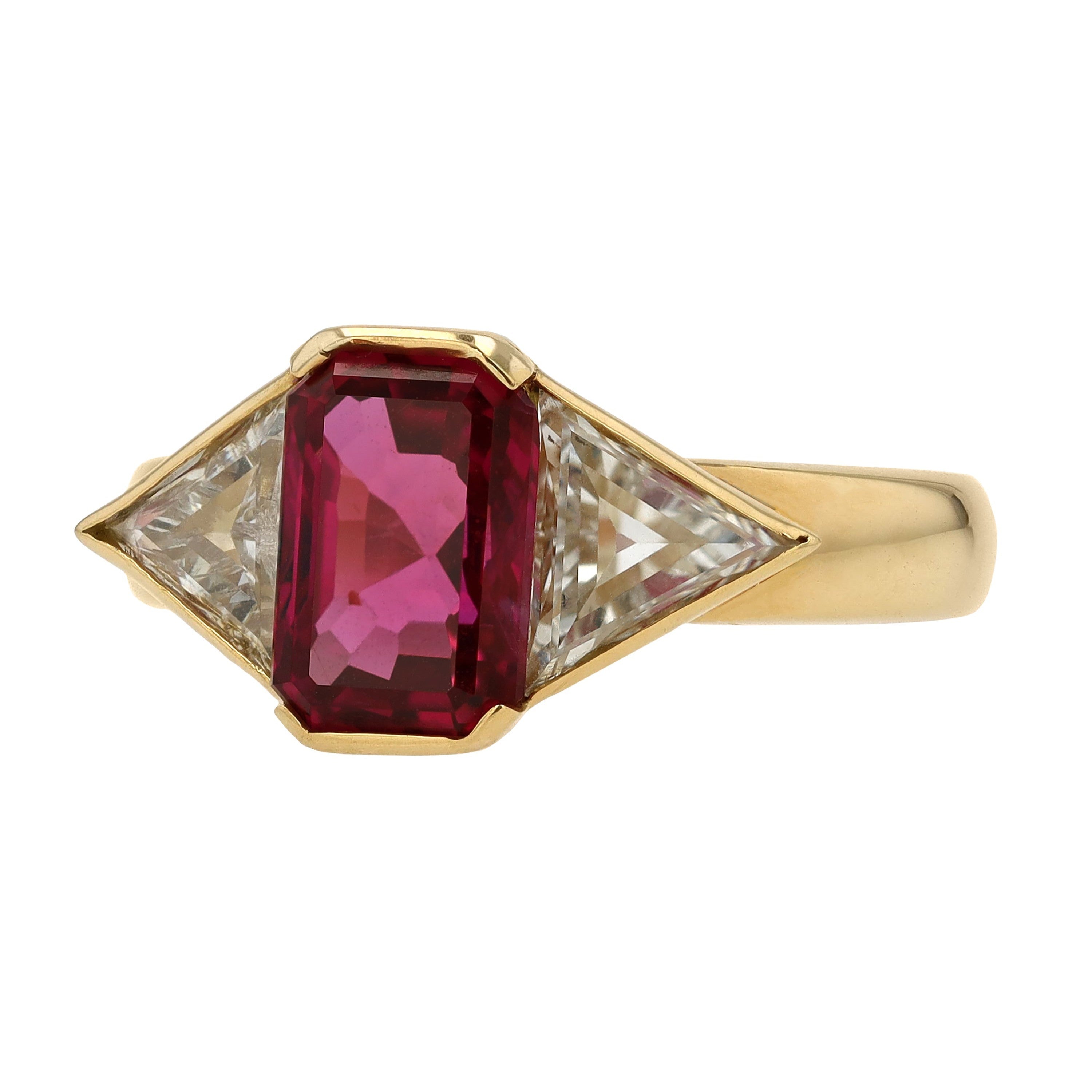 GRS Certified 2.31 Carat Vivid Ruby 3 Stone Engagement Ring