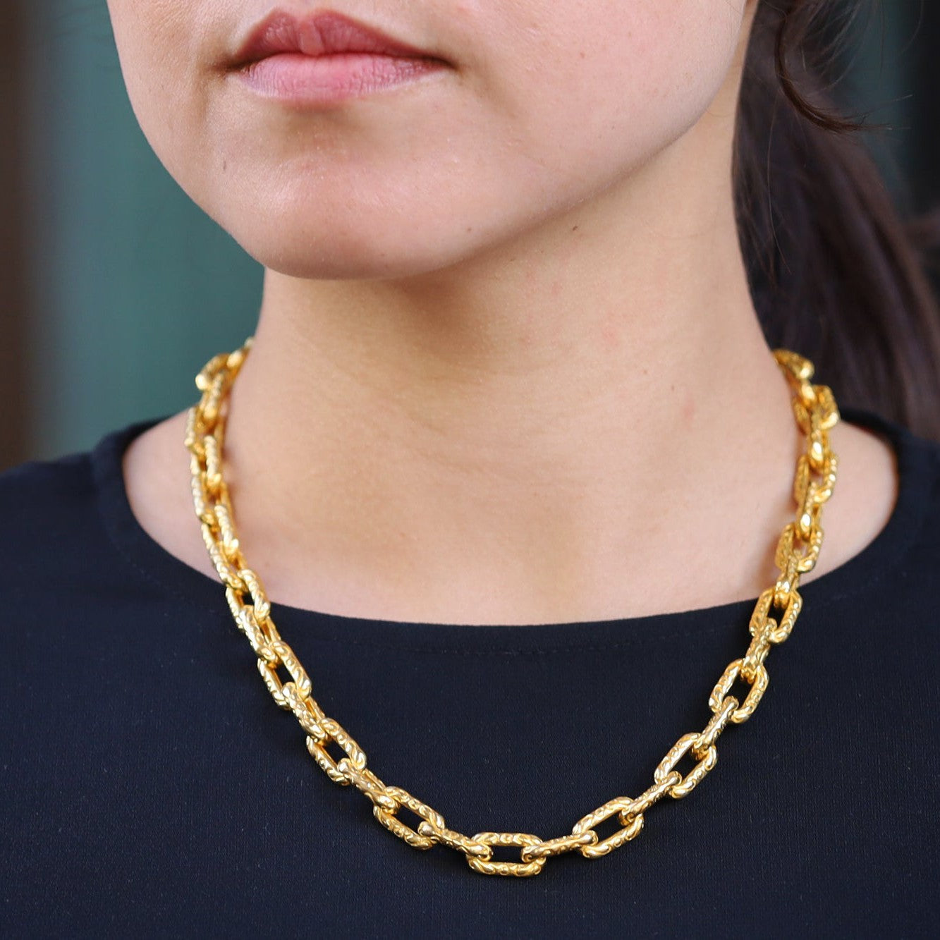 Heavy 24K Gold Engraved Chain Link Necklace