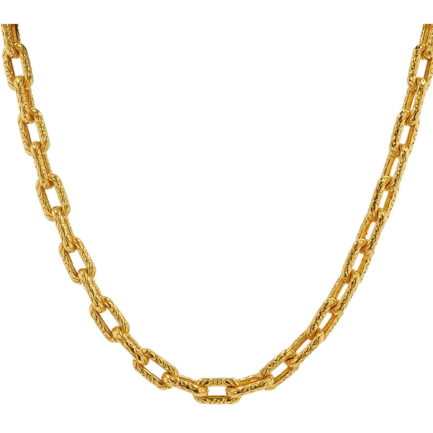 Heavy 24K Gold Engraved Chain Link Necklace