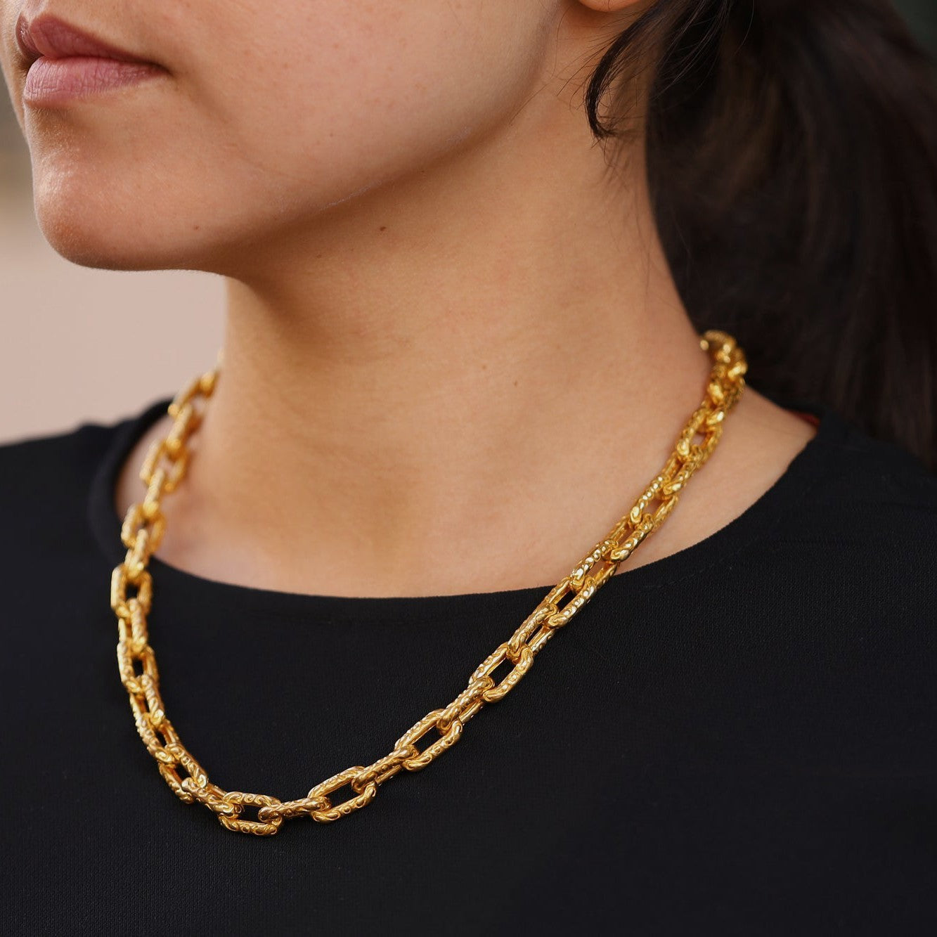 Heavy 24K Gold Engraved Chain Link Necklace