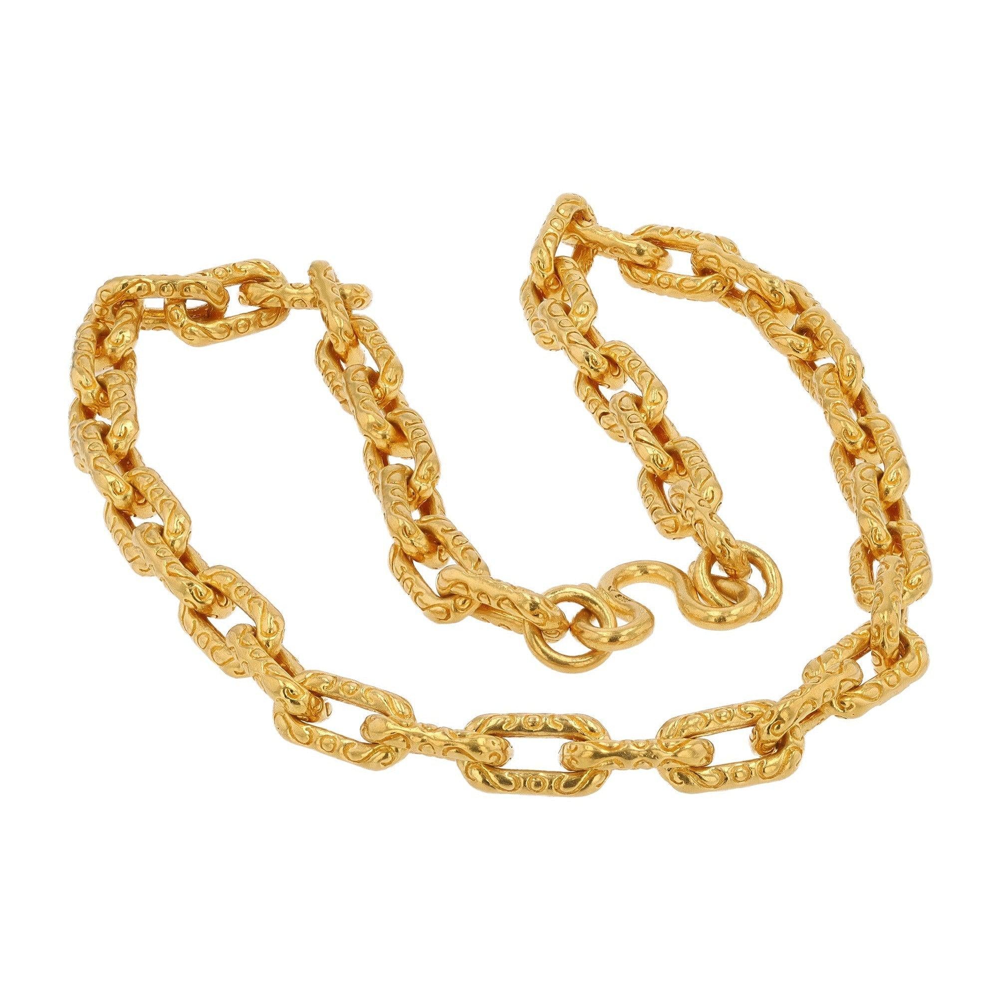 Heavy 24K Gold Engraved Chain Link Necklace