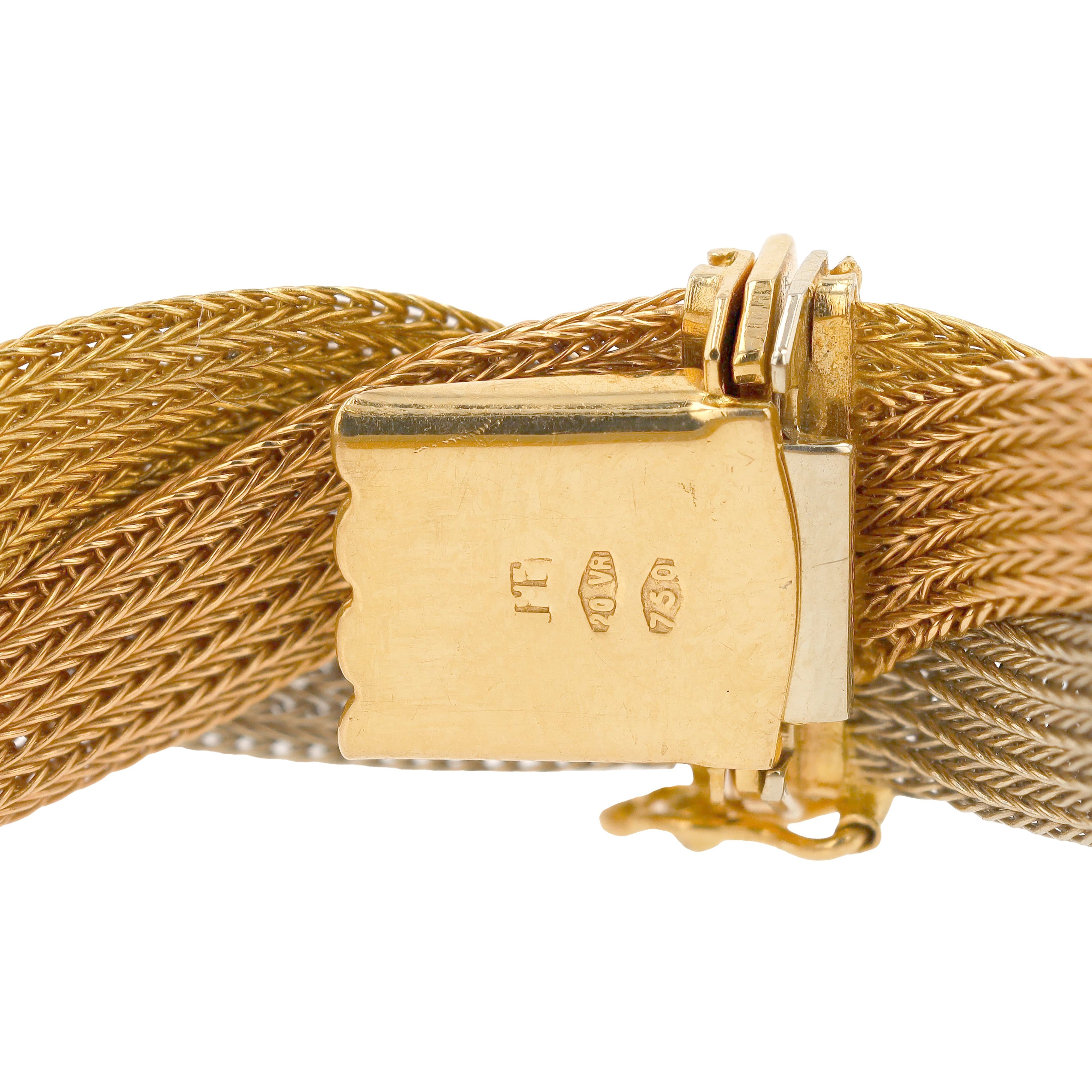 Italian 18K Tri-Color Gold Braided Mesh Bracelet