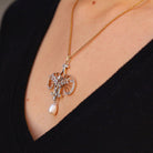 Lacy Edwardian Diamond and Pearl Lavalier Necklace