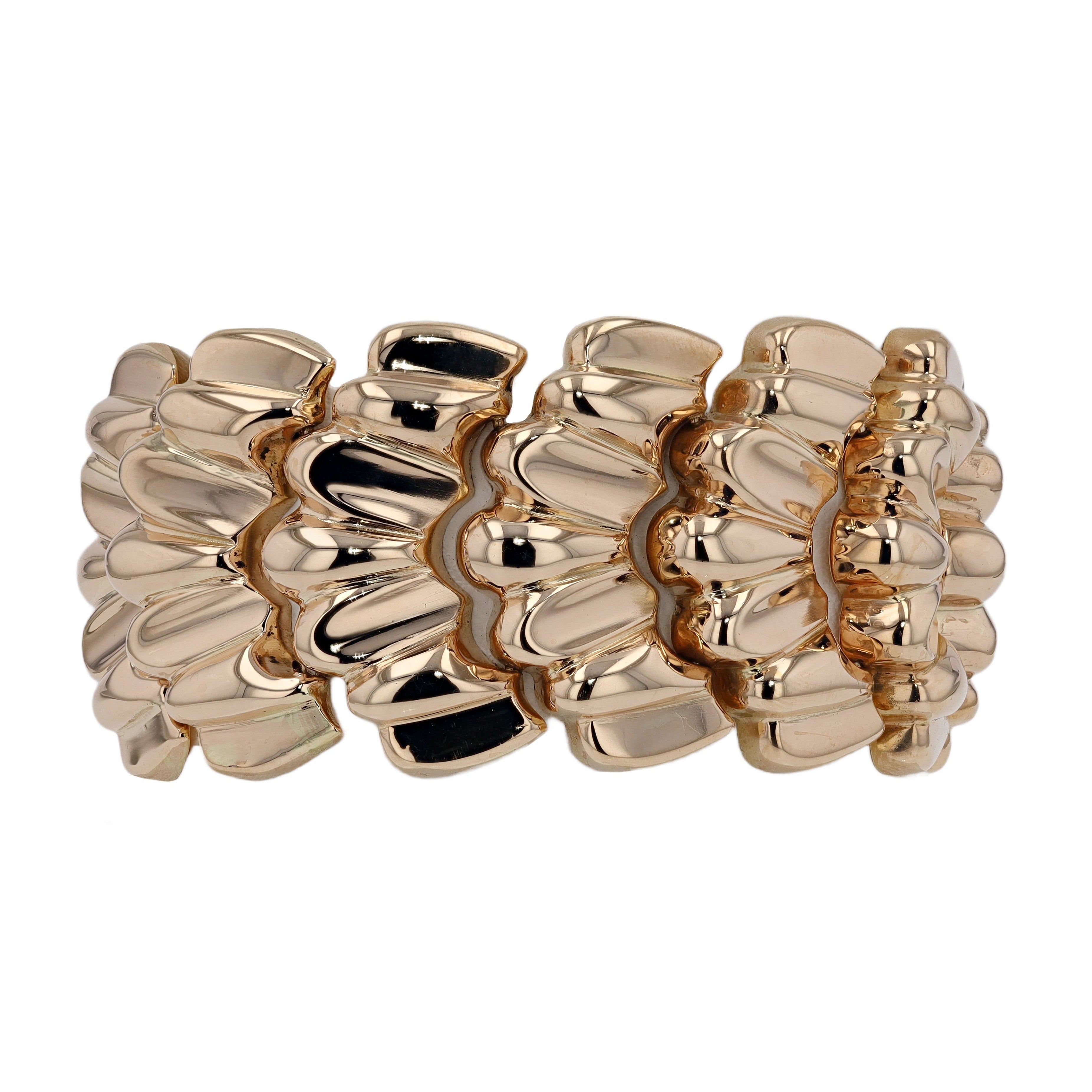 Mid Century Retro Rose Gold 18K Wide Tank Bracelet