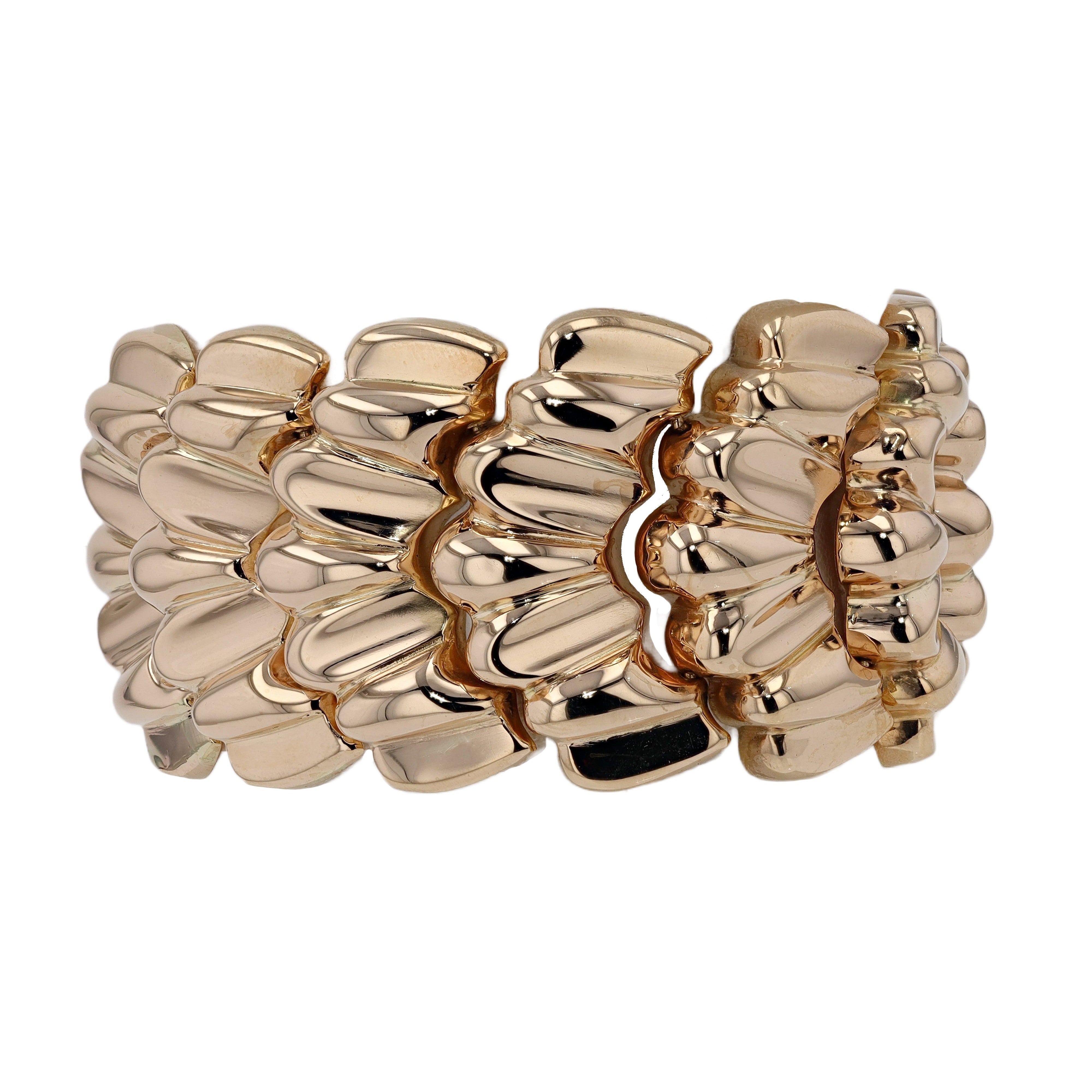 Mid Century Retro Rose Gold 18K Wide Tank Bracelet